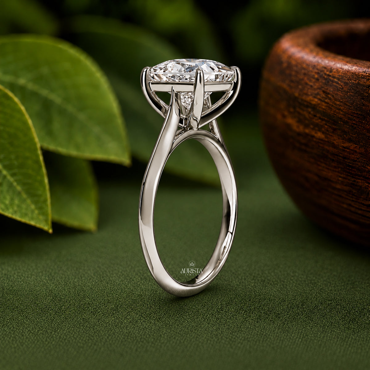 Princess Cut Lab Grown Diamond Ring, Minimalist Engagement Wedding Ring Solitaire