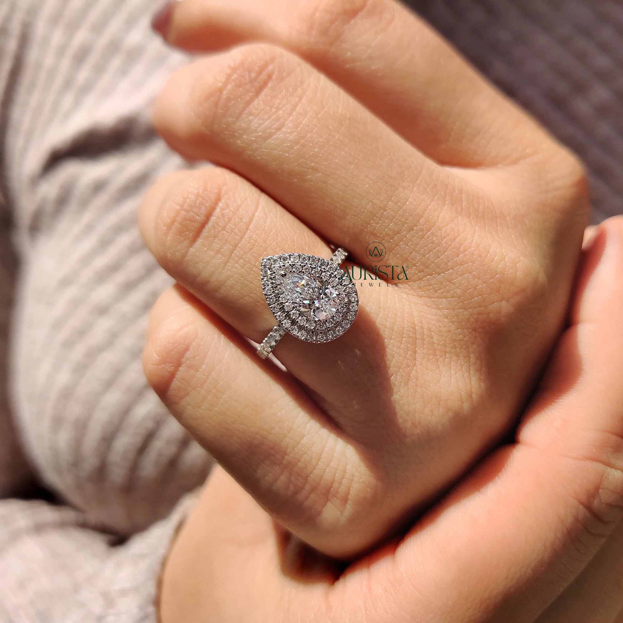 Ultra-Sparkle Double Halo Pear-Cut Ring with Micro-Pave Detailing