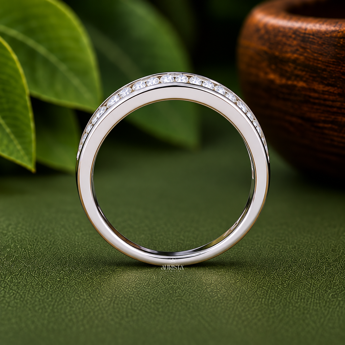 Round Cut Lab Grown Diamond Channel Set Band, Stackable Bridal Jewelry