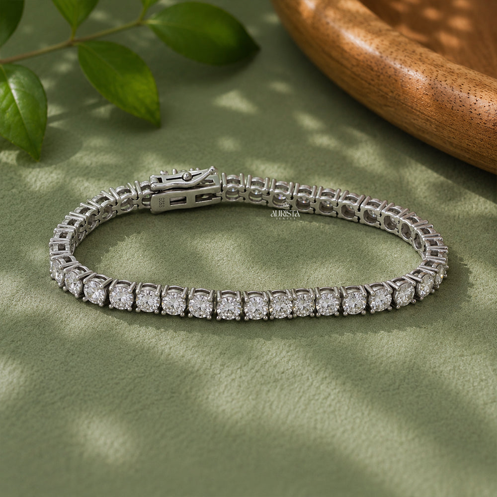 Moissanite Round Tennis Bracelet, Luxury Silver Statement Jewelry, Bridal Gift for Her
