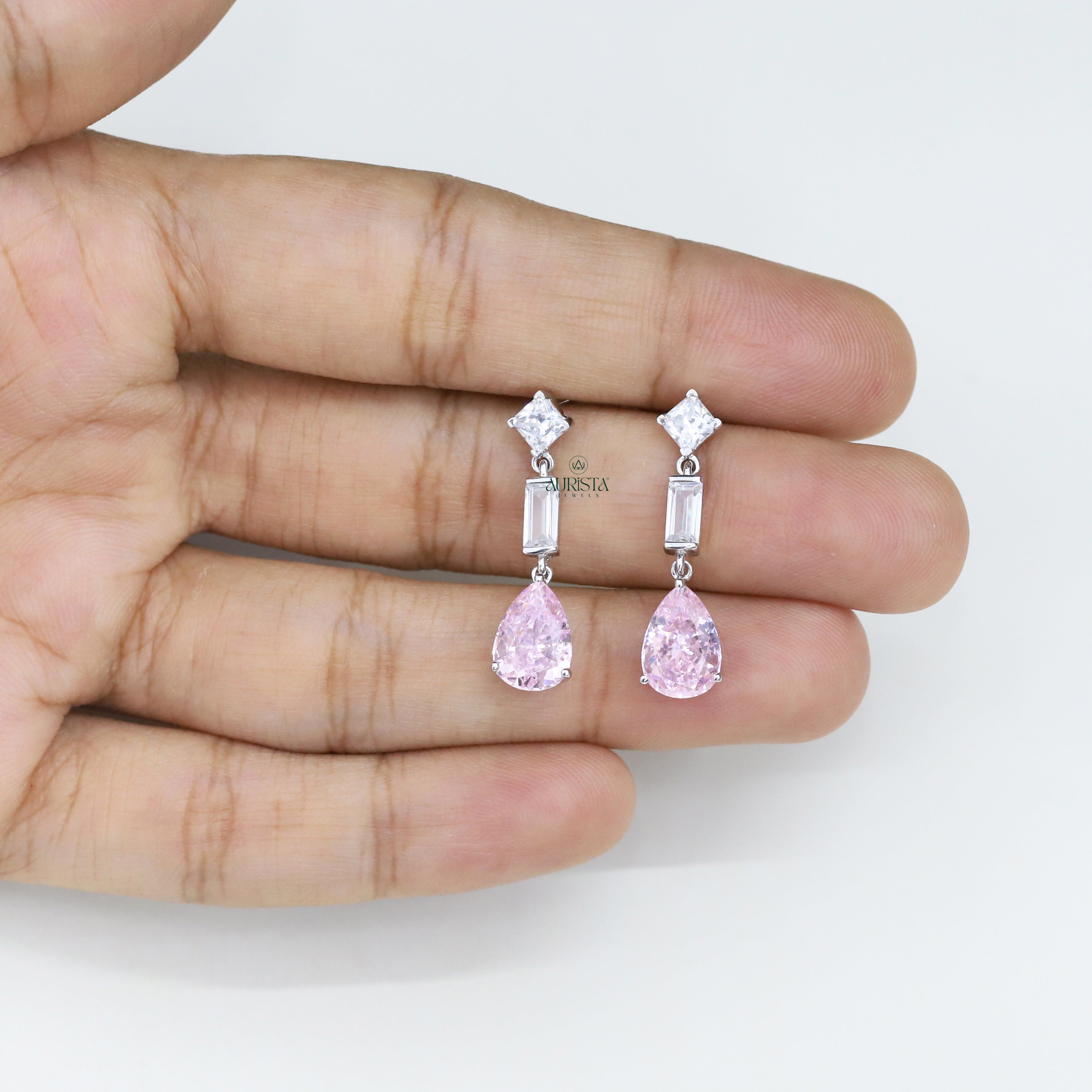 Pink Pear Cut Dangle Earrings Moissanite Modern Luxury Bridal Jewelry
