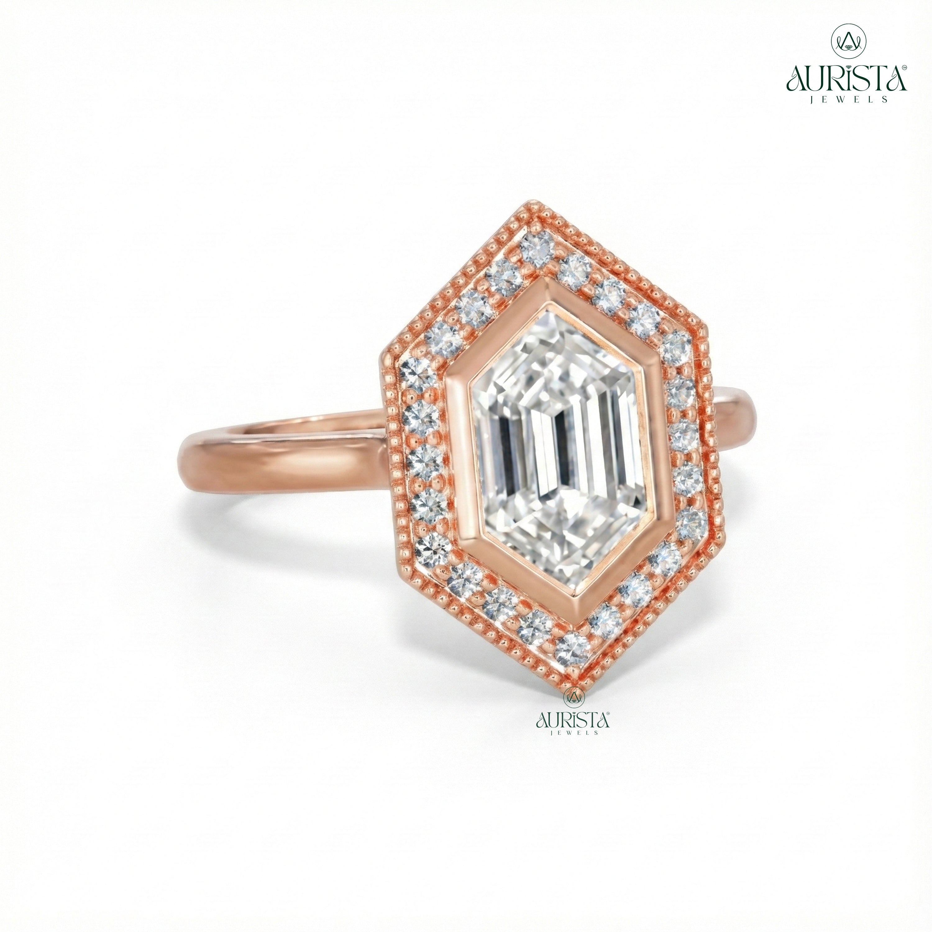 Forever Bound – Rose Gold Ring with Hexagon Diamond