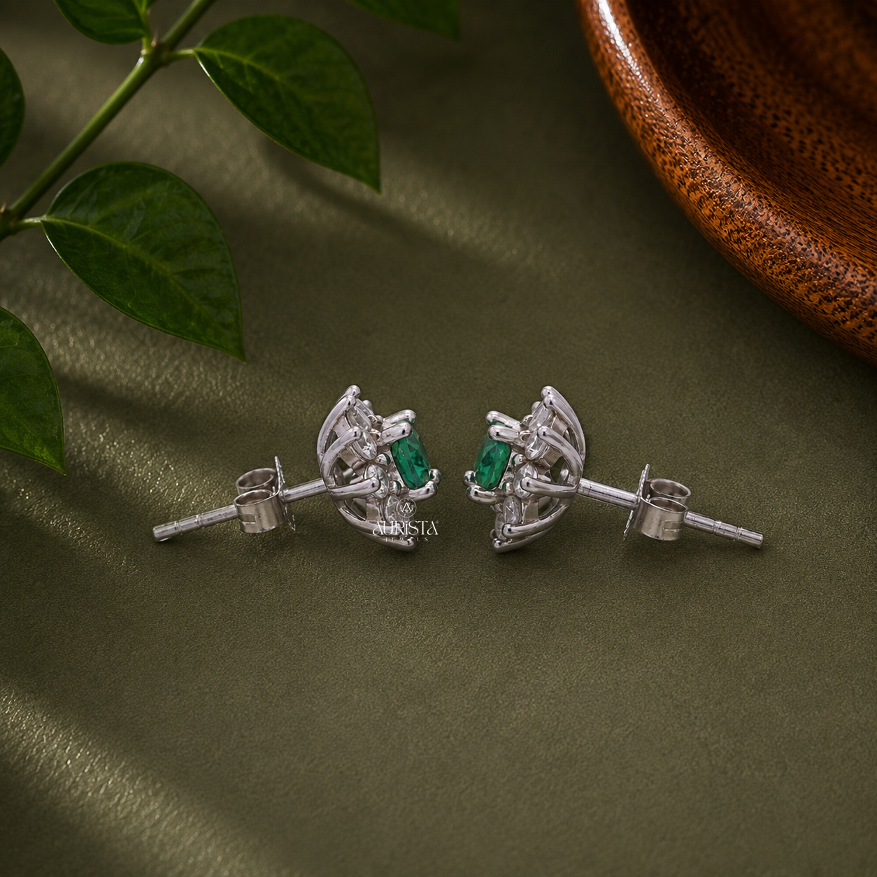 Green Oval Cut Lab Grown in Diamond Halo Stud Earrings Chic Jewelry