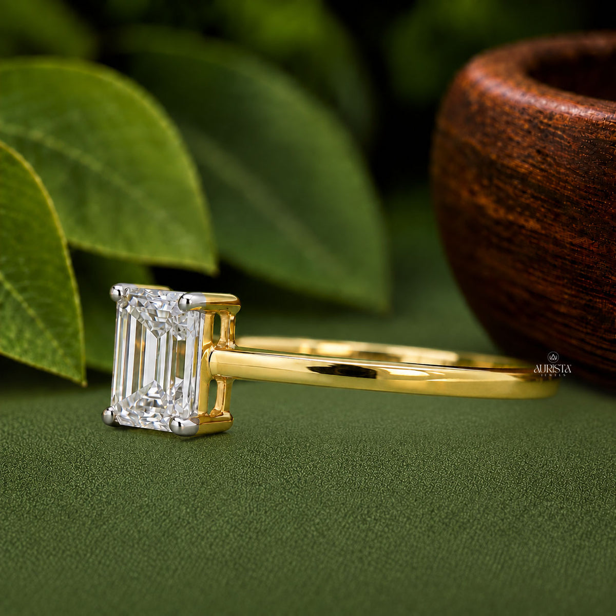 Emerald Cut Lab Grown Diamond Ring, Minimalist Engagement Wedding Ring Solitaire