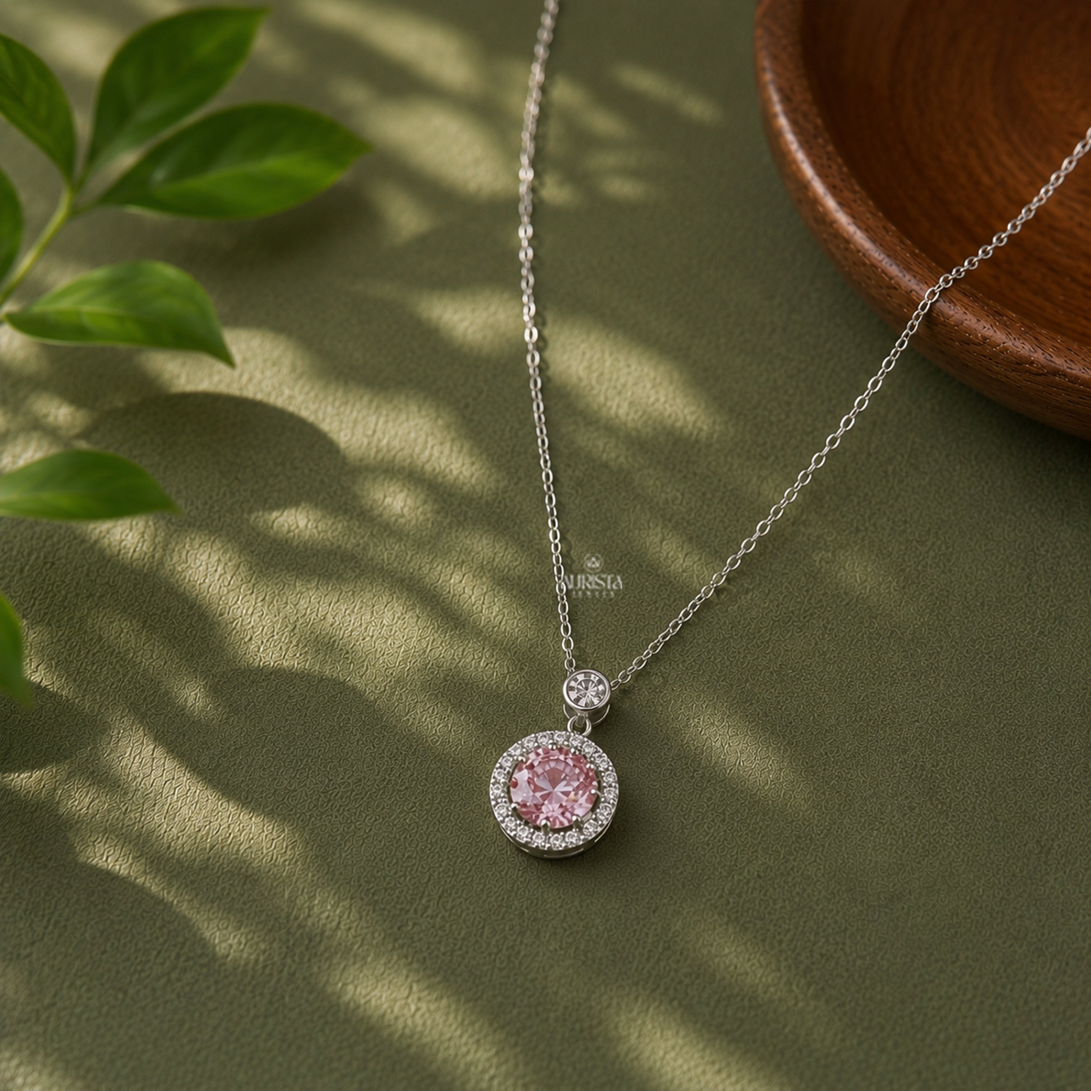 Dainty Moissanite Pink Gemstone Round Pendant Necklace Minimalist Layering Jewelry