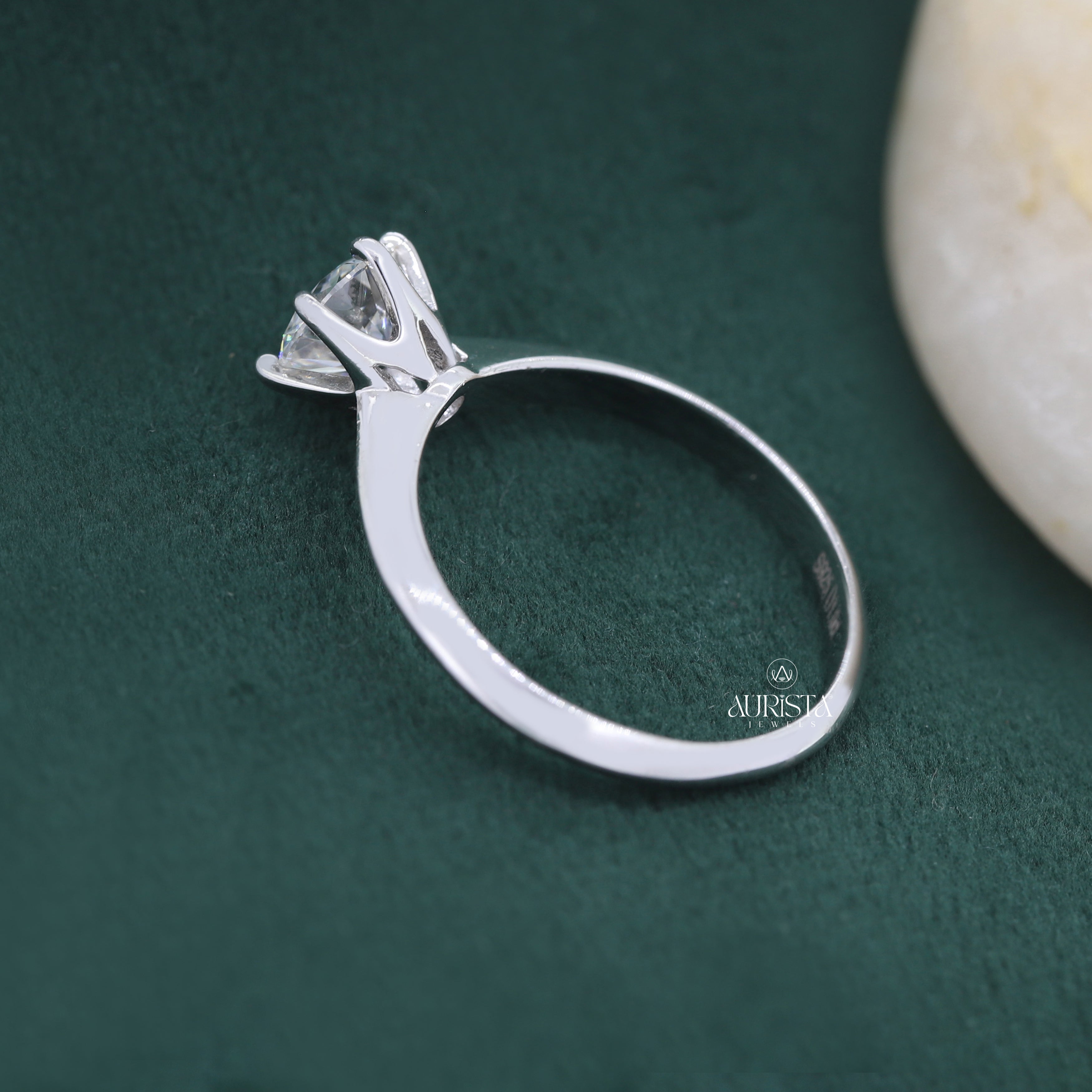 Round Cut Lab Grown Diamond Engagement Ring, White Gold Anniversary Gift