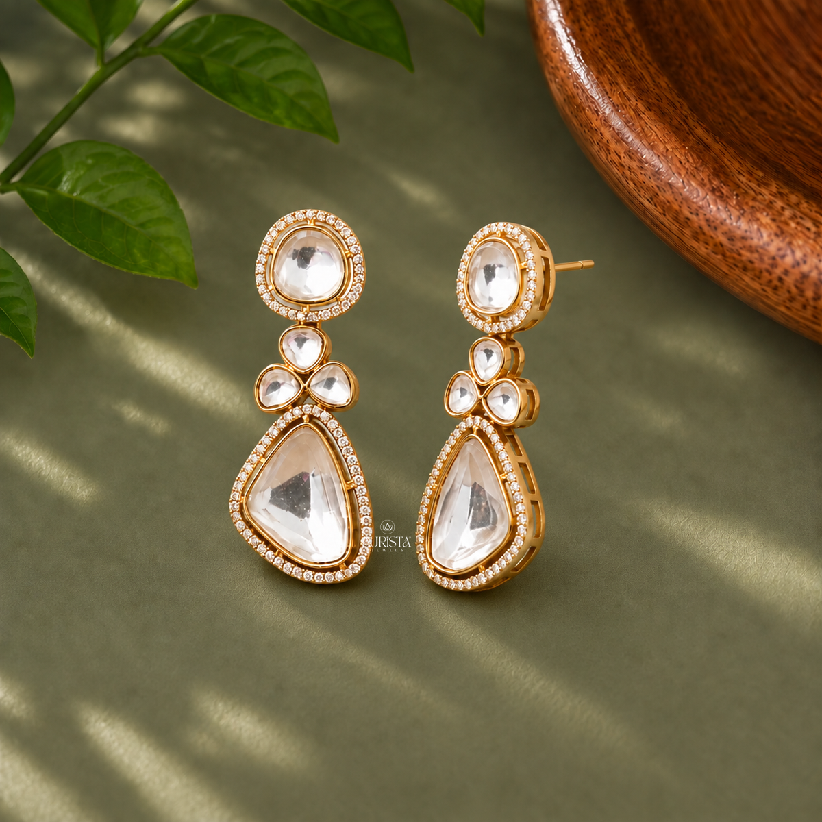 Traditional Polki Tiered Chandelier Earrings Lab Grown in Diamond Festive