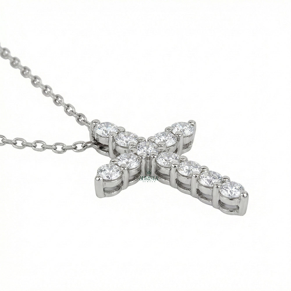 Grace in Light Round Diamond Pendant in White Gold