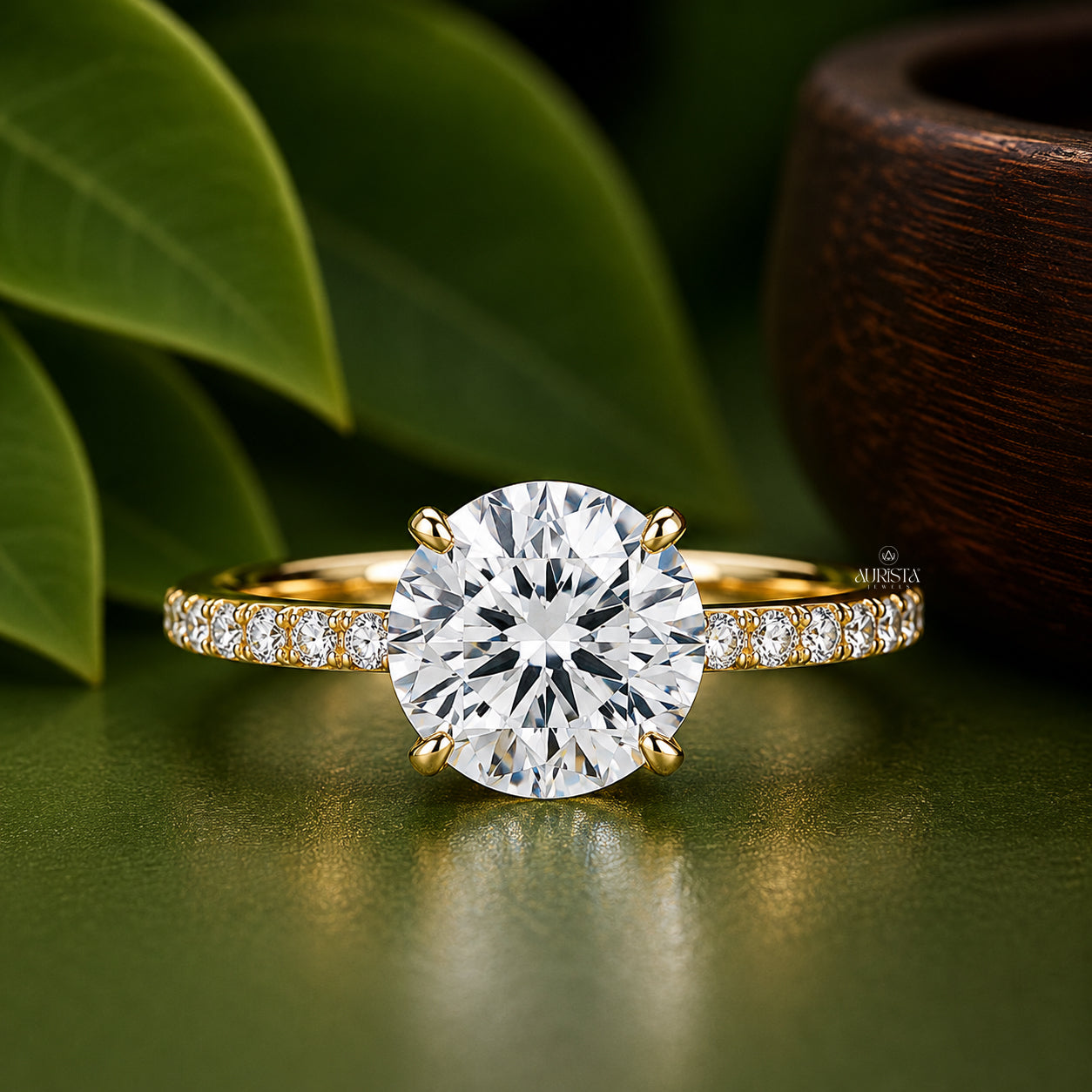 1 CT Round Lab Grown Diamond Engagement Ring Solitaire Ring With Side Stones