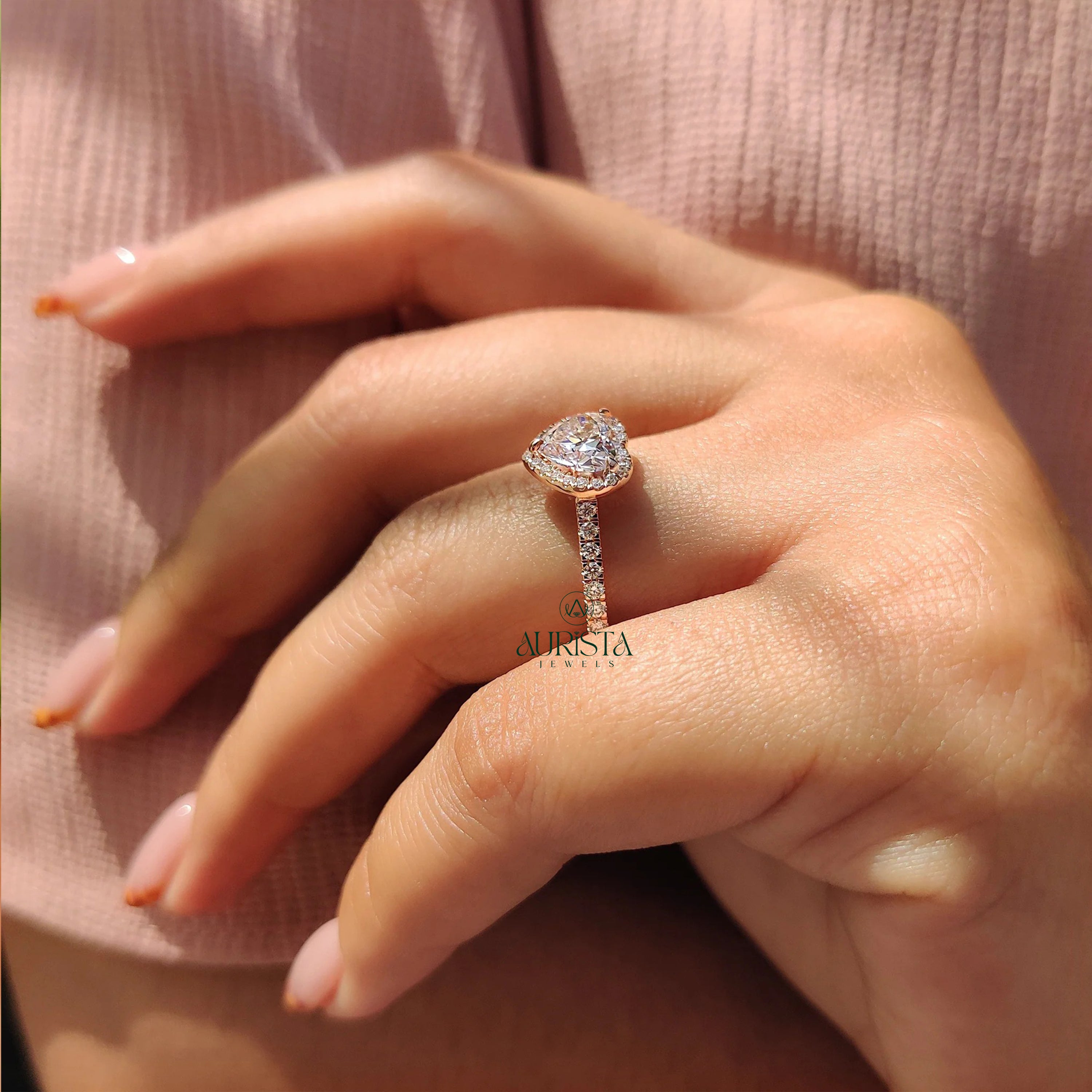 Romantic Heart Cut Diamond Ring with Brilliant Side Stones