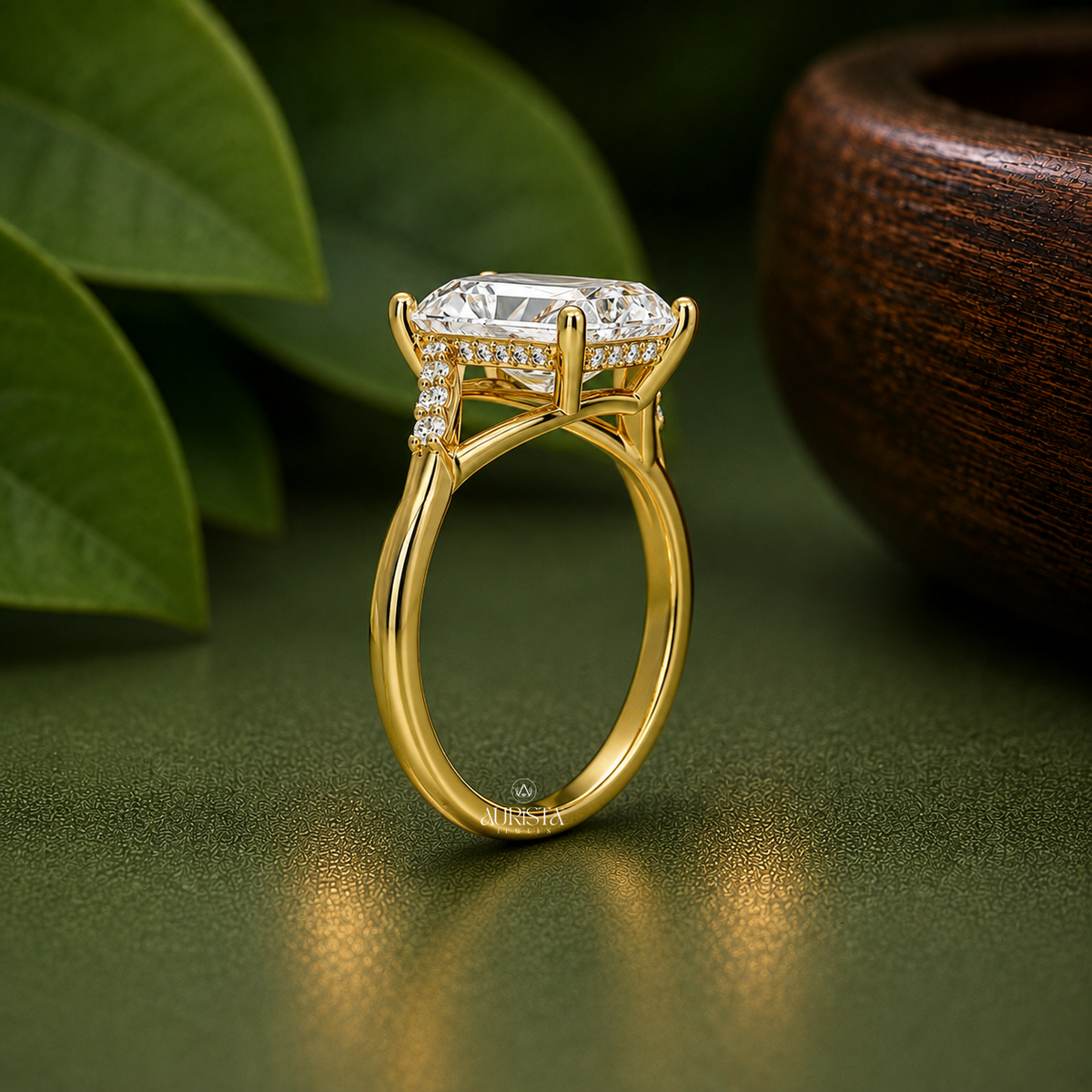 Radiant Cut Moissanite Diamond Ring, Elegant Twisted Pavé Band In Yellow Gold