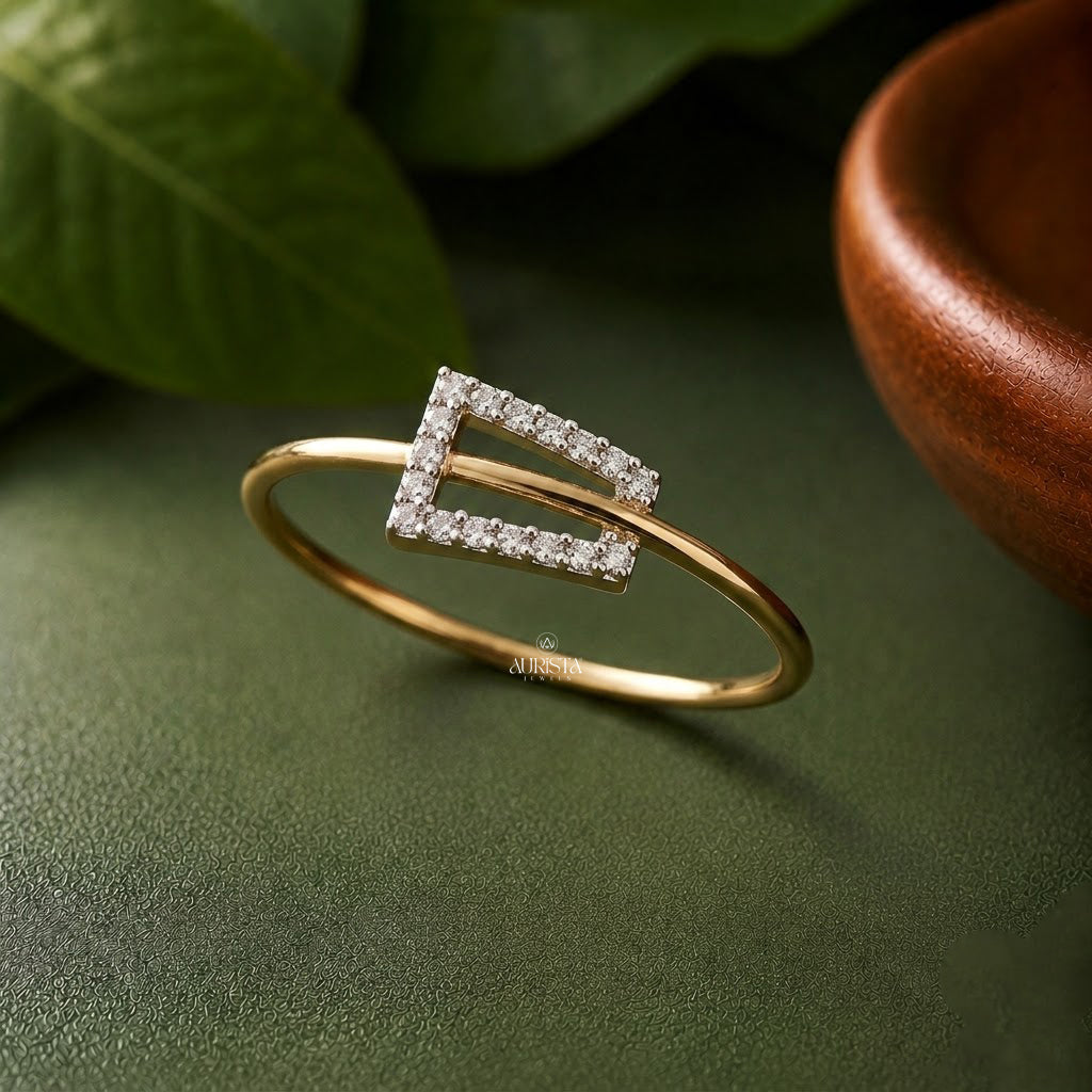 Lab Grown Diamond Gold Geometric Ring Trapezoid Statement Band Modern Stacking Ring