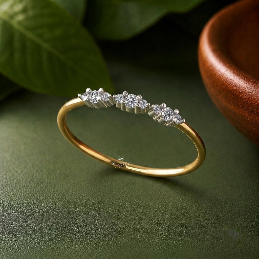 Lab Grown Diamond Gold Multi Cluster Ring Three Station Band Stacking Ring Chic