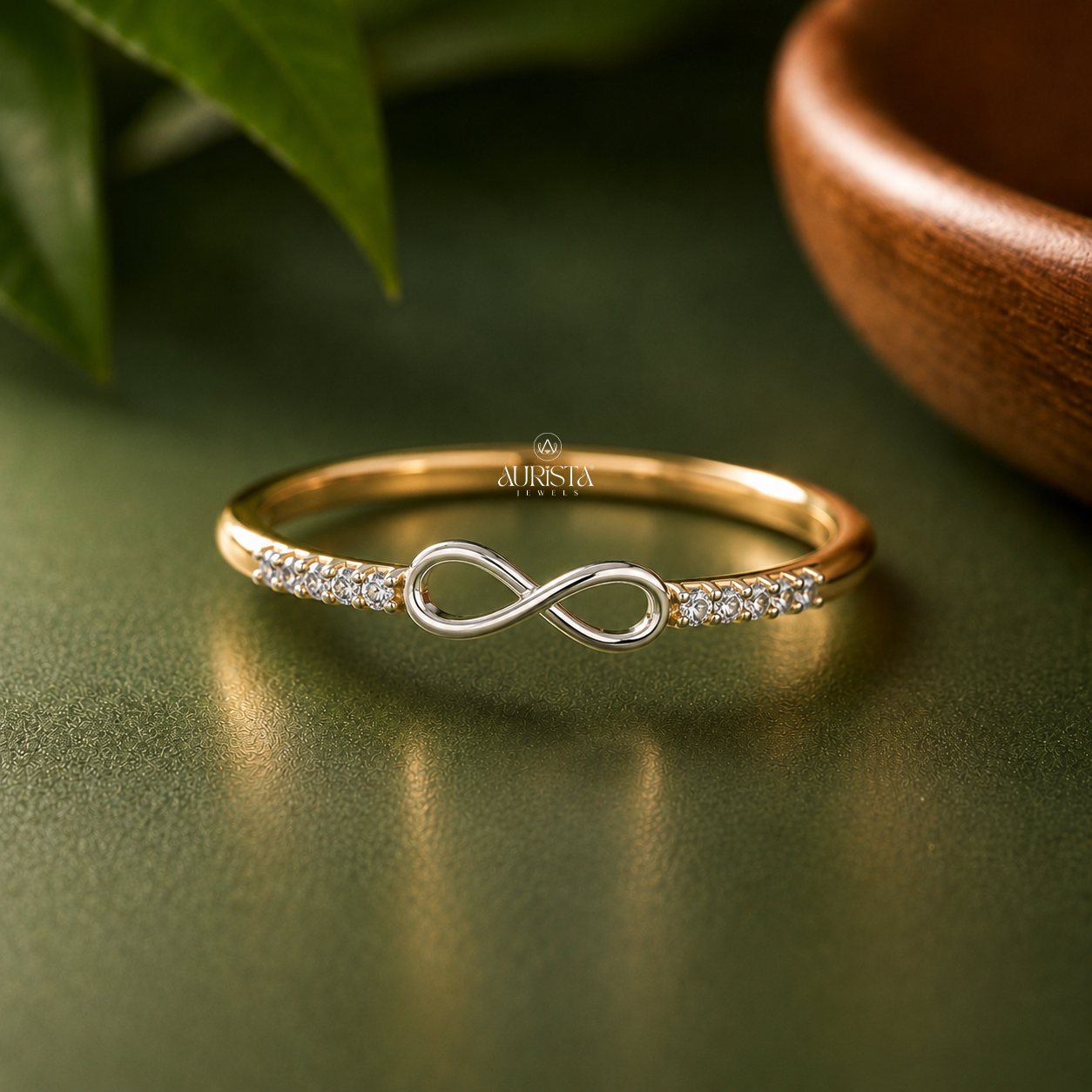 Lab Grown Diamond Gold Infinity Band Ring Dainty Stacking Ring Romantic Jewelry