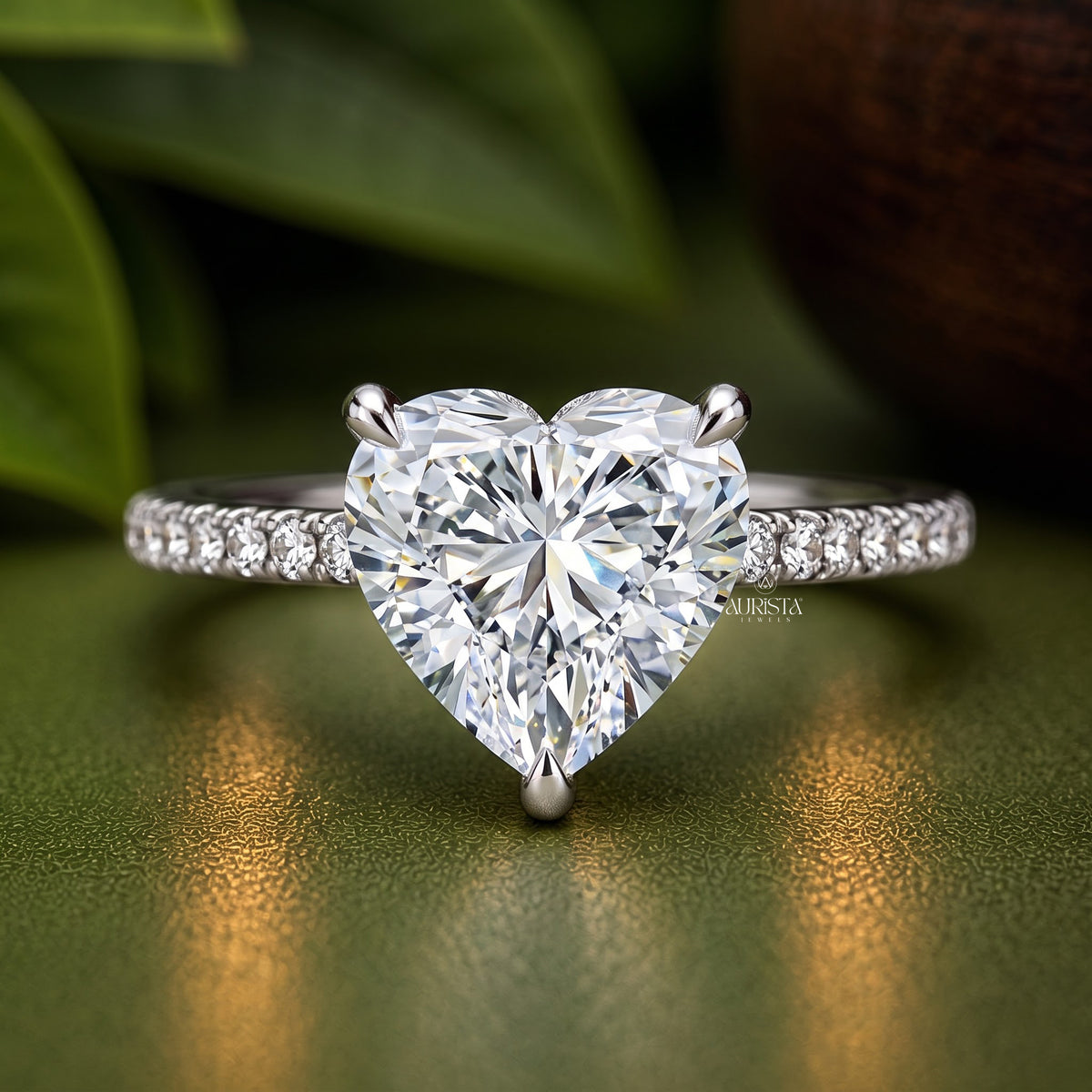 Heart Lab Grown Diamond Ring, Hidden Halo Pavé Band Dainty Fine Jewelry