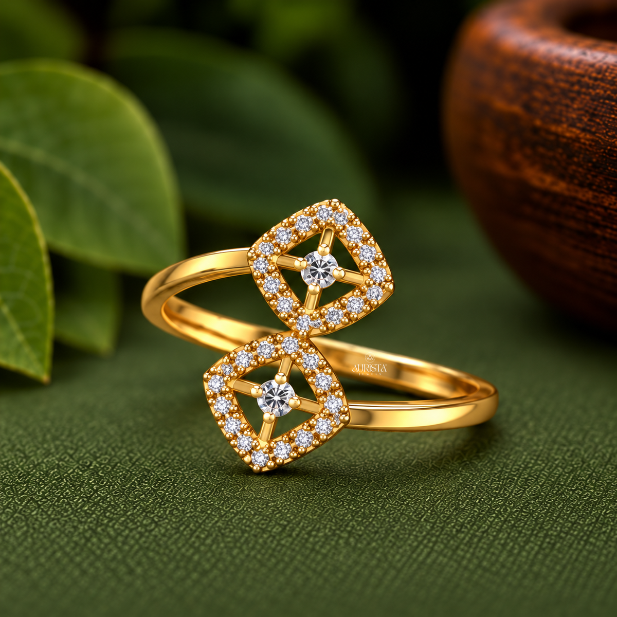 Dual Square Halo Bypass Ring Lab Grown in Diamond Luxury Gold Jewelry