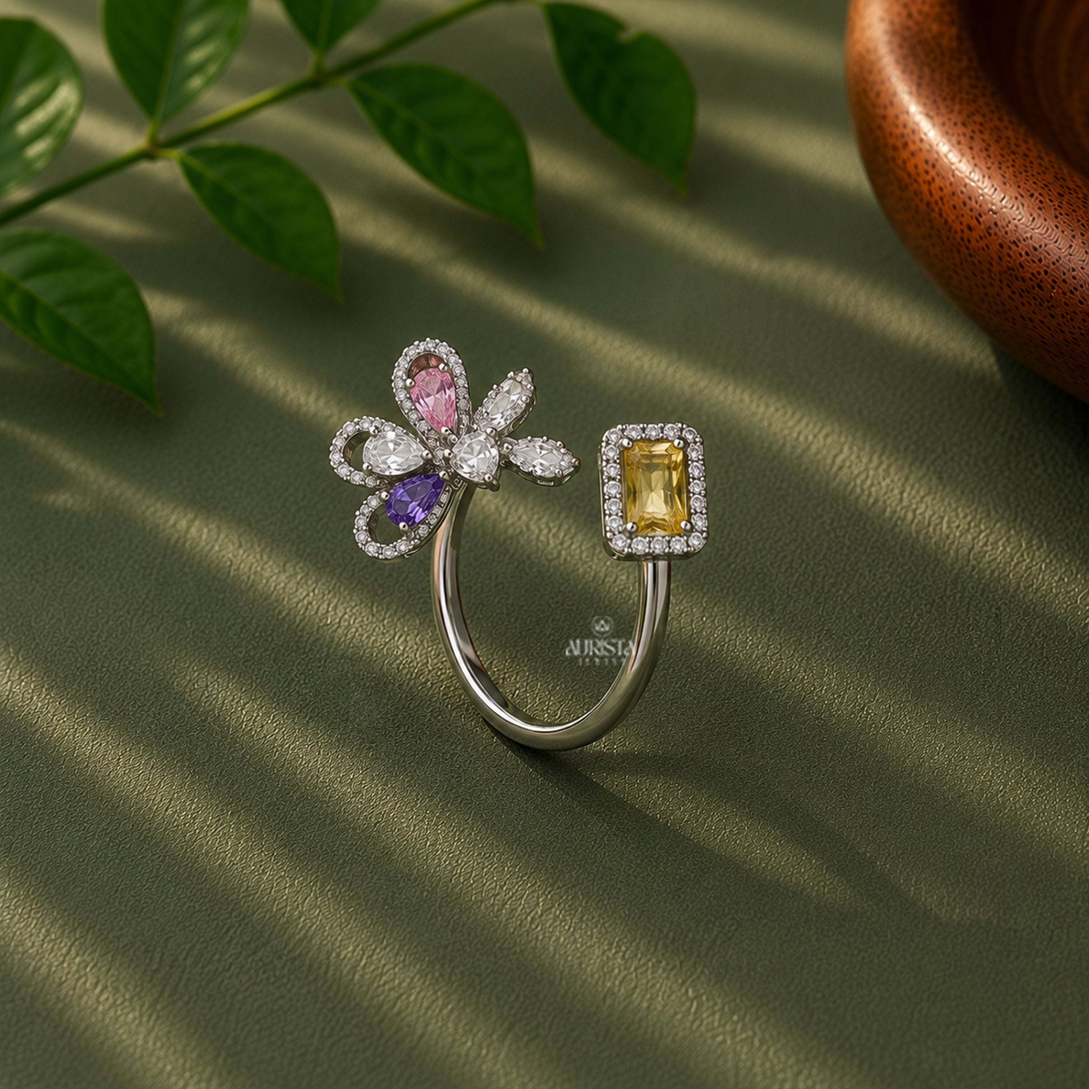 Butterfly Moissanite Statement Ring Multi Color Gemstone Luxury Open Ring For Women