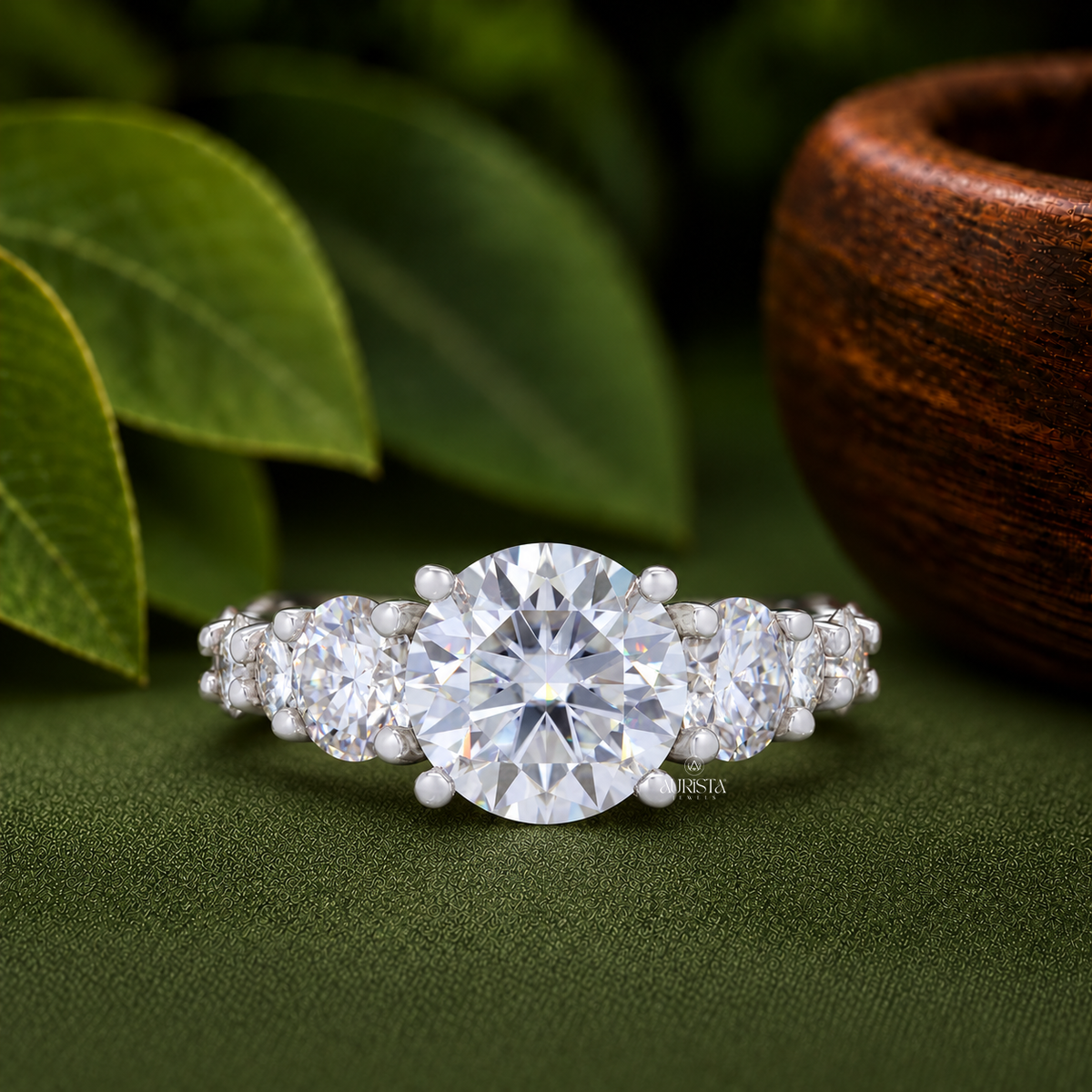 4 CT Round Cut Lab Grown Diamond Ring, Three Stone Engagement Ring, Luxury Bridal