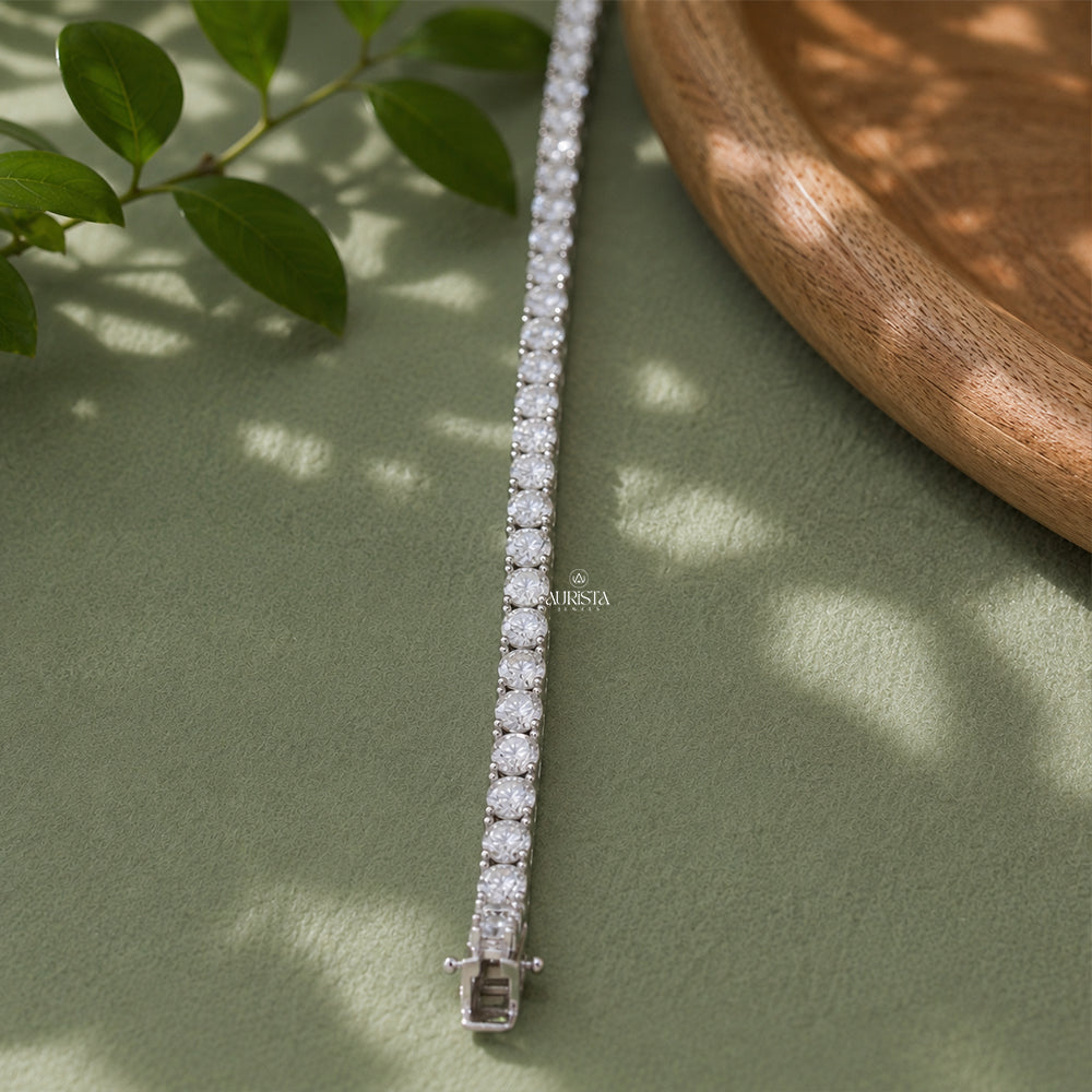 Moissanite Round Tennis Bracelet, Luxury Silver Statement Jewelry, Bridal Gift Her