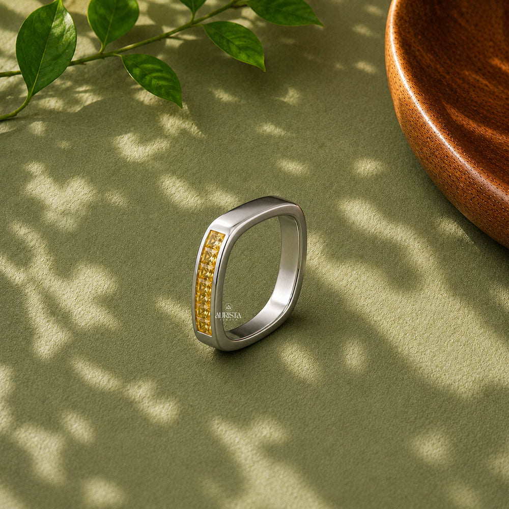Princess Cut Yellow Gemstone Wedding Band Channel Set Eternity Stackable Ring
