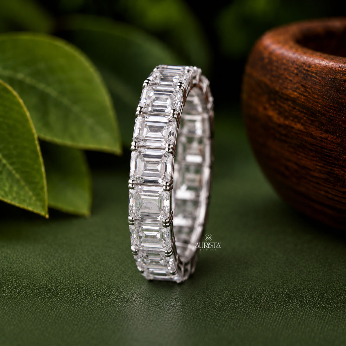 Emerald Cut Lab Grown Diamond Eternity Band, Full Circle Stackable Wedding Ring