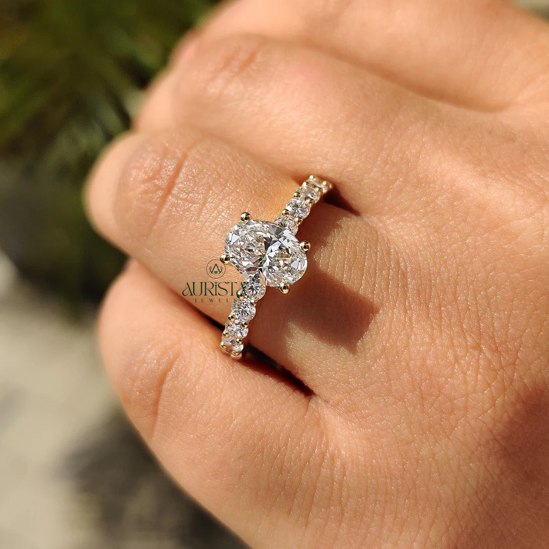 Oval-Cut Ice Blossom Ring with Shimmering Pave Craftsmanship