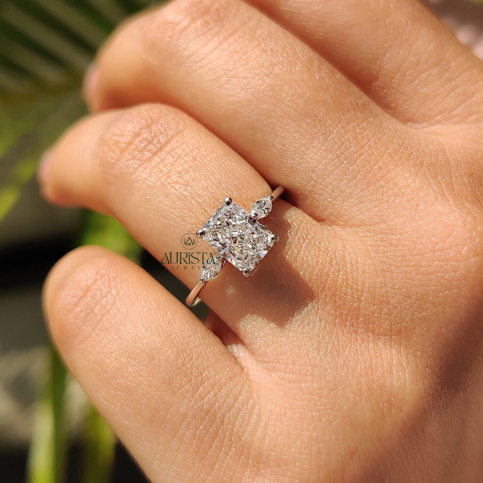 Vintage Radiant Cut Three Stone Promise Ring