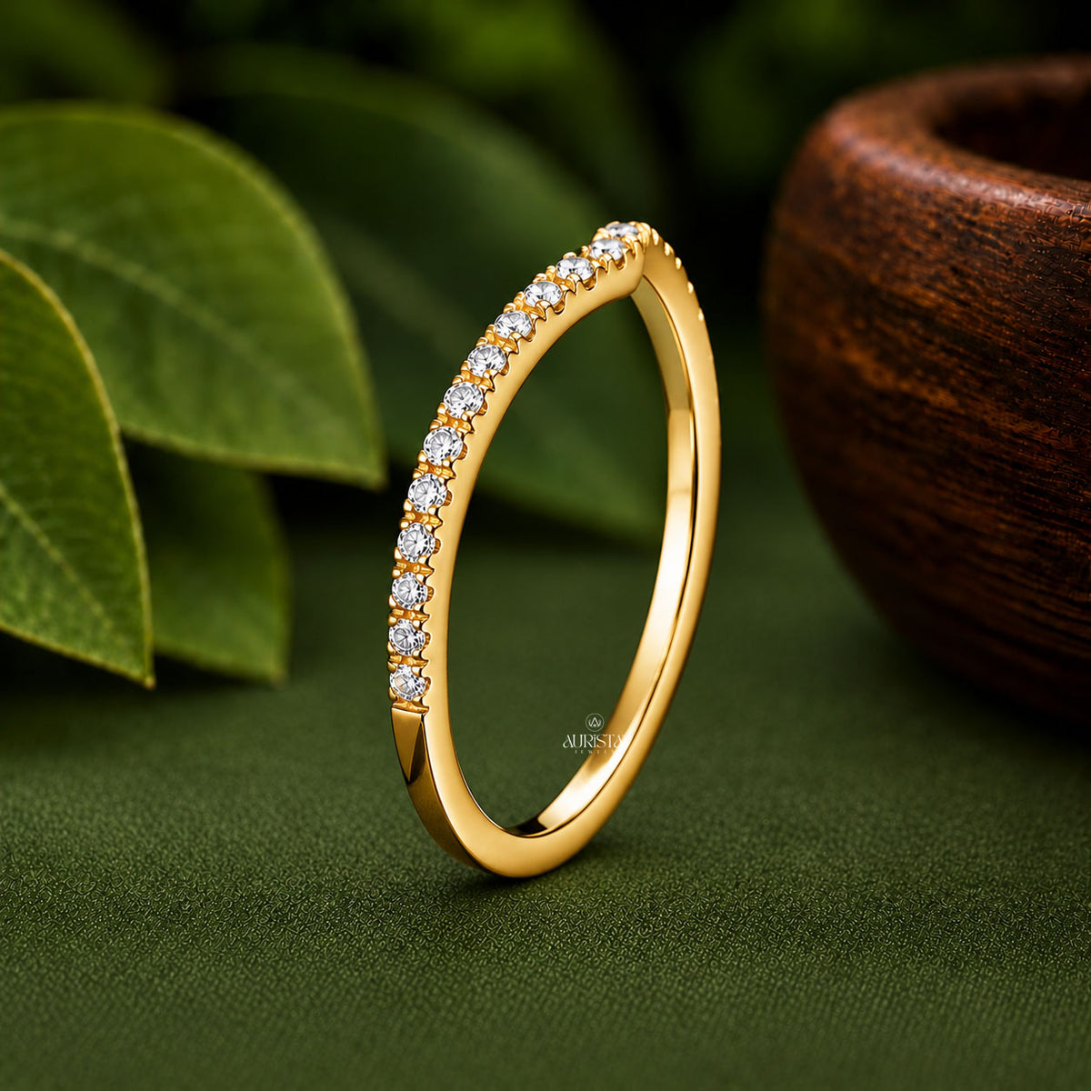 1 CT Round Lab Grown Diamond Engagement Ring & Gold Contour Bridal Set