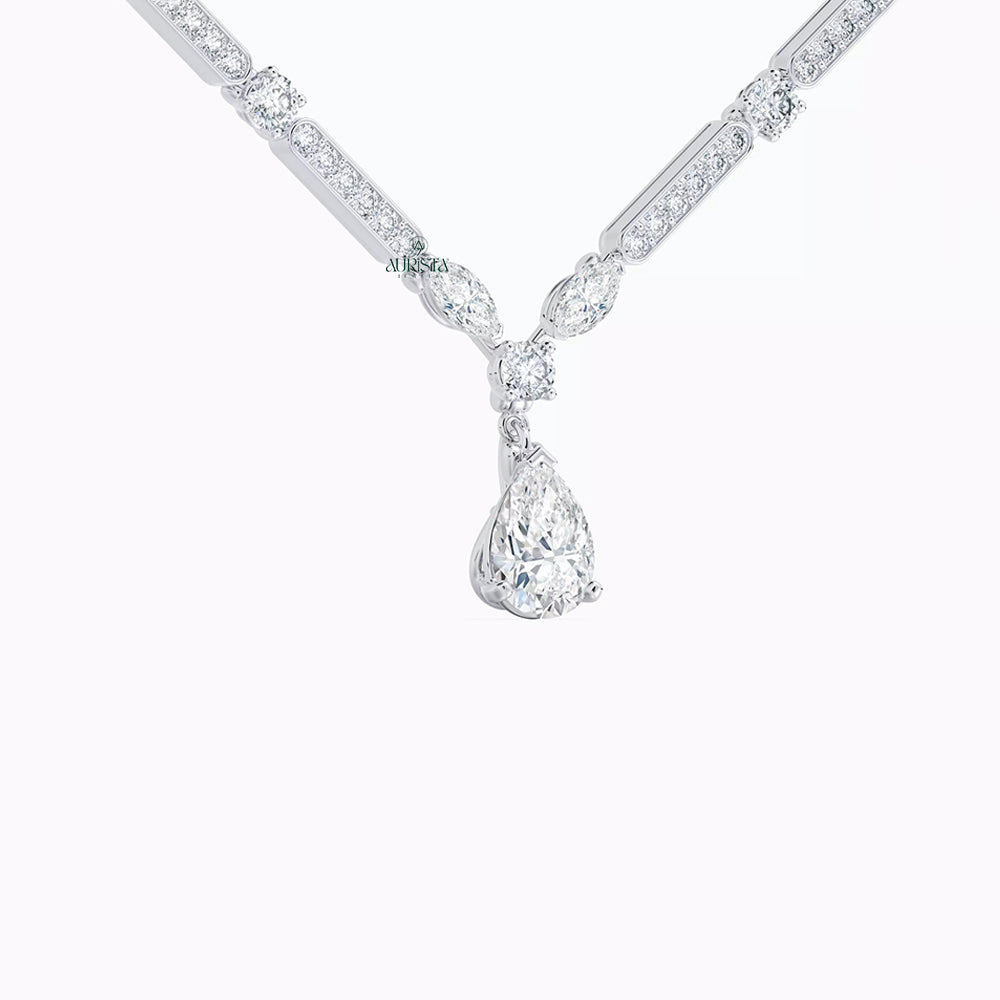 Silver Pear Drop Moissanite Diamond Necklace Statement Bridal Fine Jewelry Luxury Gift