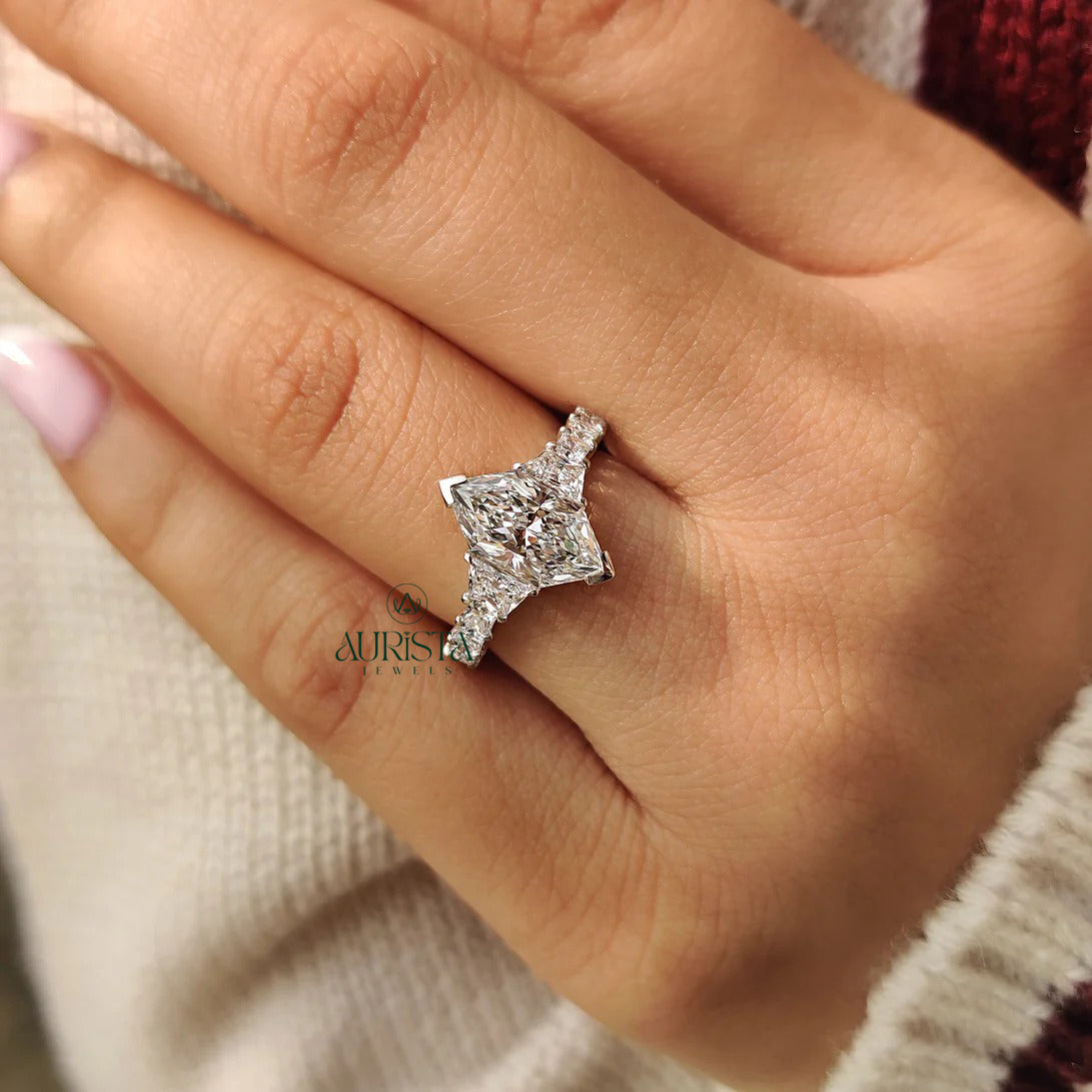 Celestial Marquise Cut Diamond Ring with Tapered Side Stone Brilliance