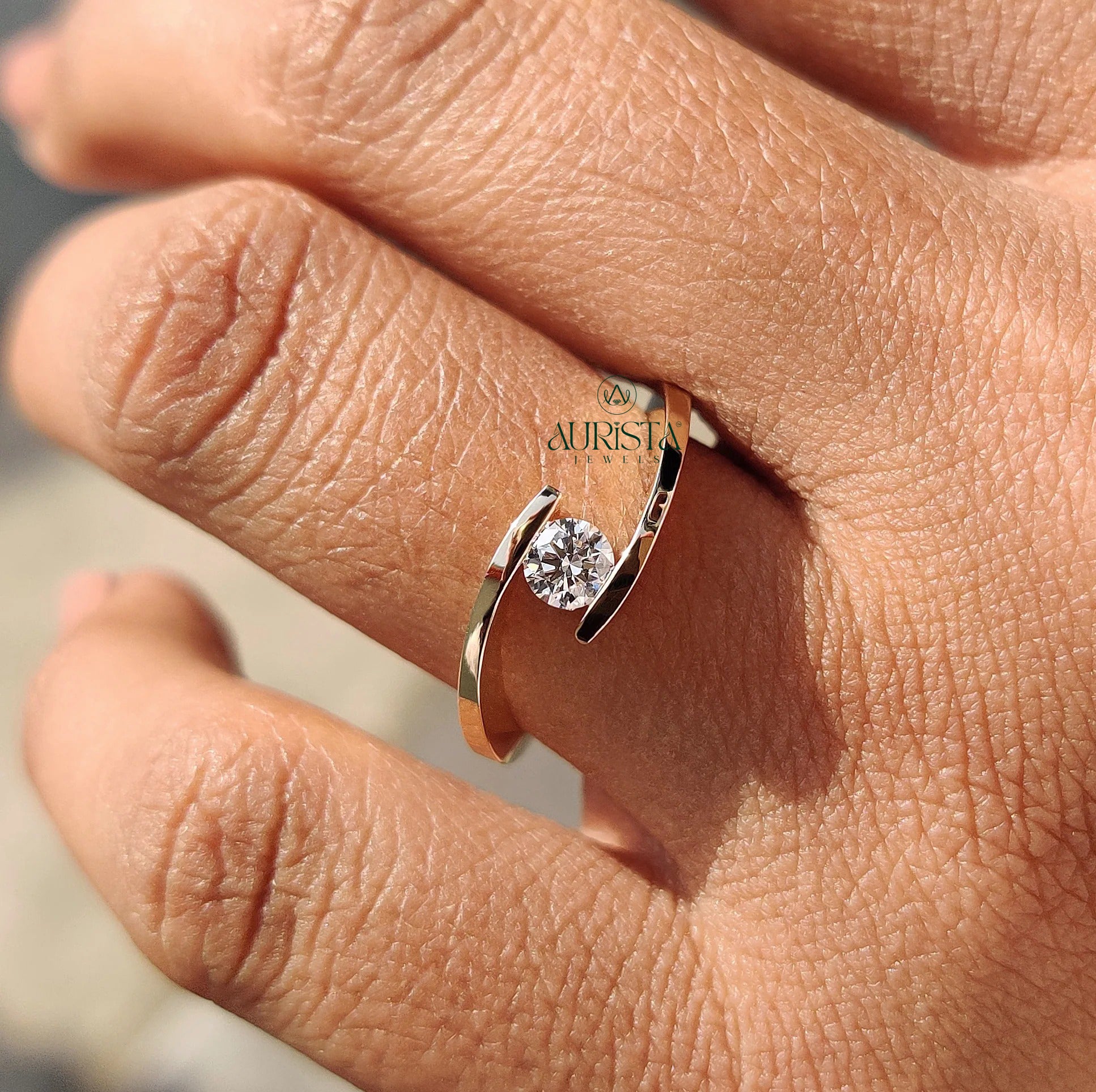 Round Brilliant Diamond Bypass Ring in Solid Gold