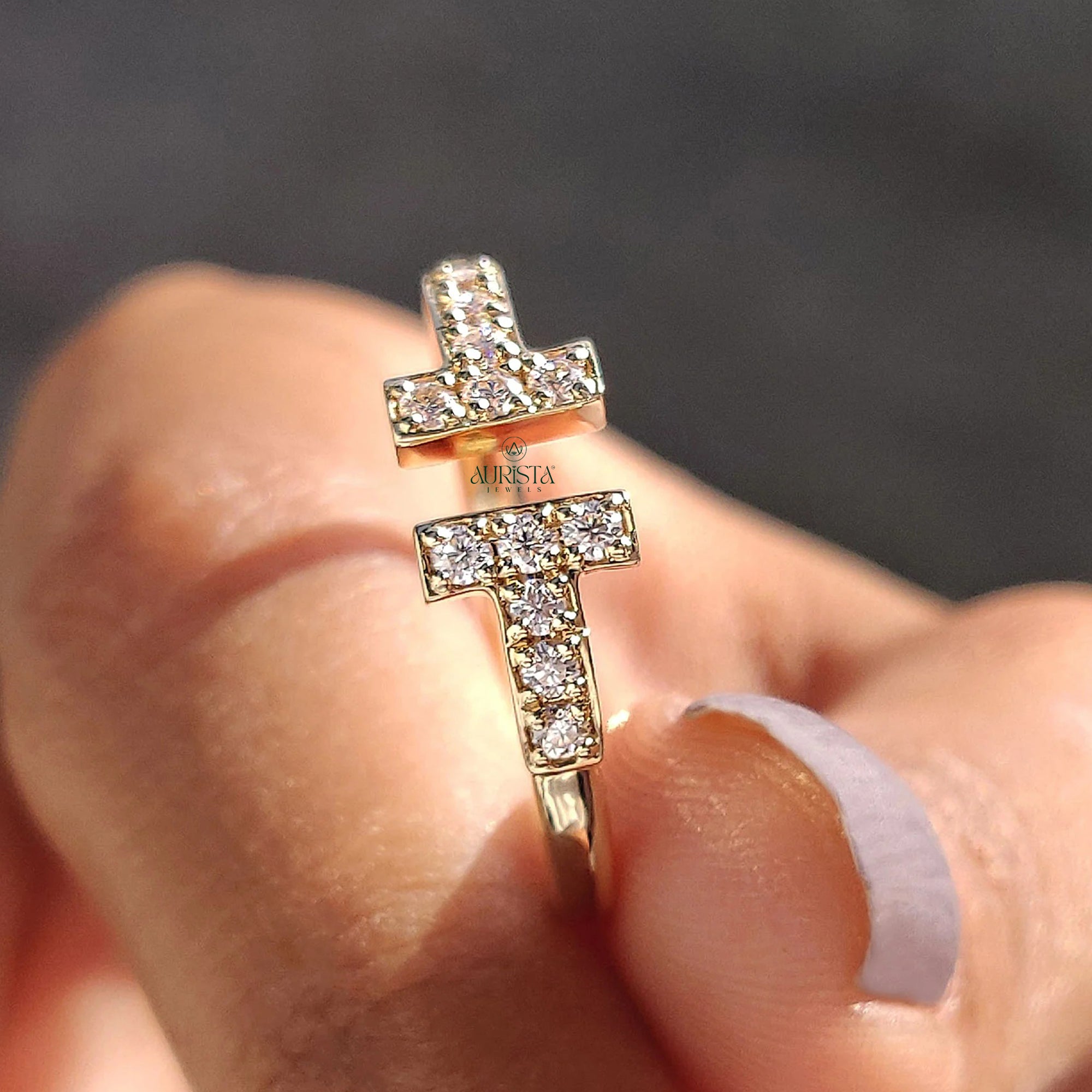 Modern Double T Sparkling Diamond Ring