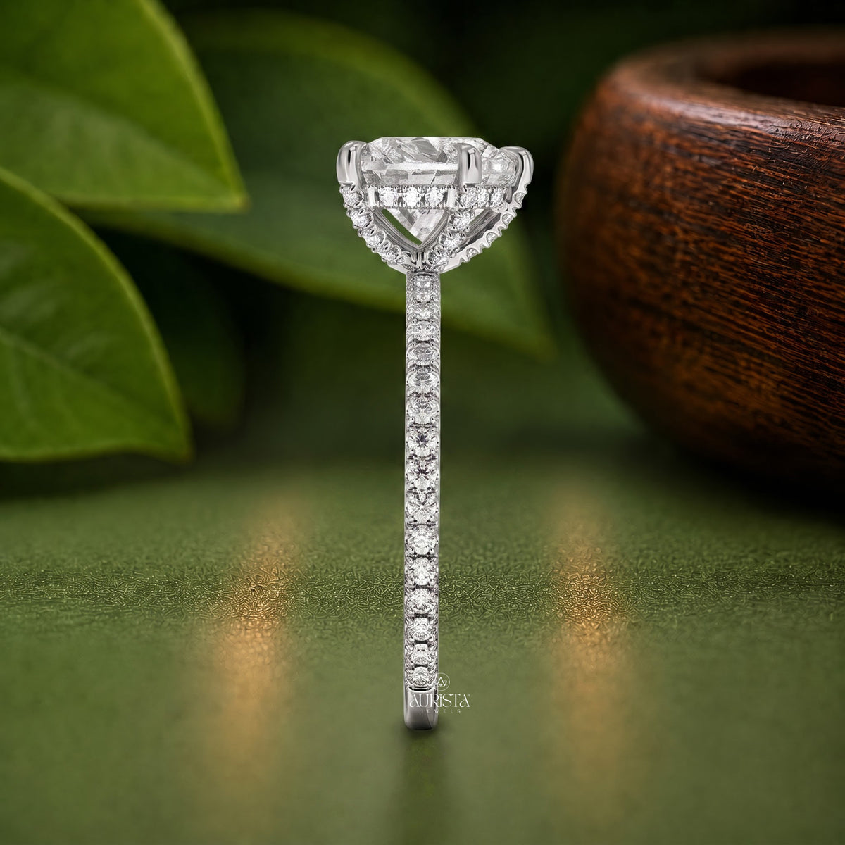 Heart Lab Grown Diamond Ring, Hidden Halo Pavé Band Dainty Fine Jewelry