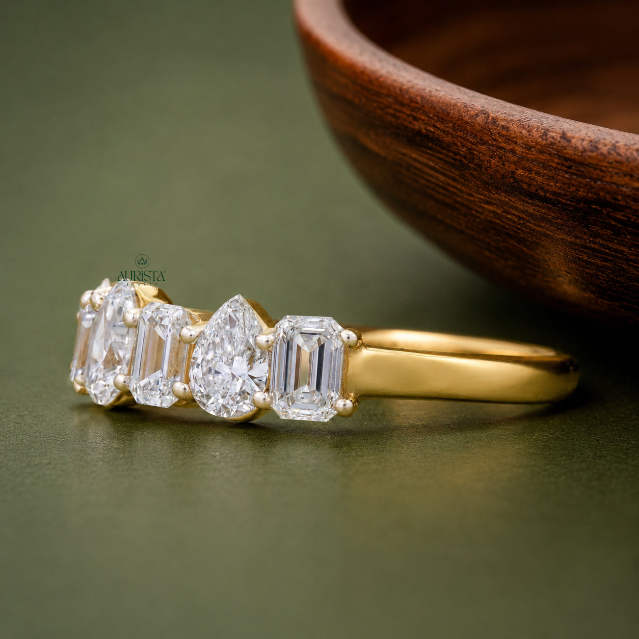 Mixed Cut Lab Grown Diamond Band, Emerald & Pear Shape, Unique Wedding Ring