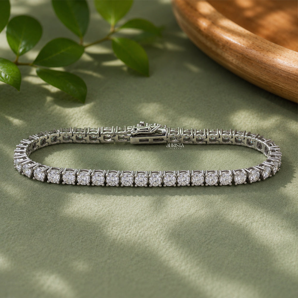 Moissanite Round Tennis Bracelet, Luxury Silver Statement Jewelry, Bridal Gift Her