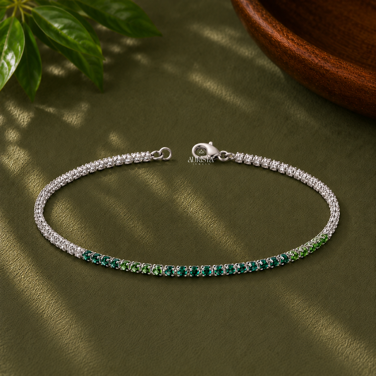 Gradient Green Gemstone Tennis Bracelet Lab Grown in Diamond Luxury Wristwear