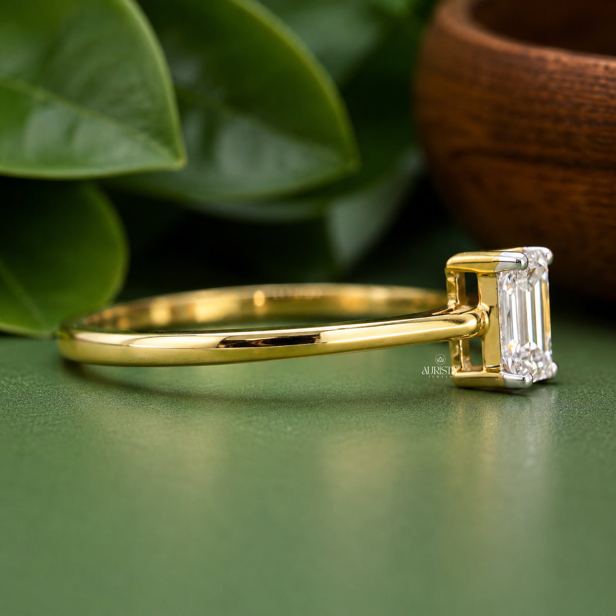 Emerald Cut Lab Grown Diamond Ring, Minimalist Engagement Wedding Ring Solitaire