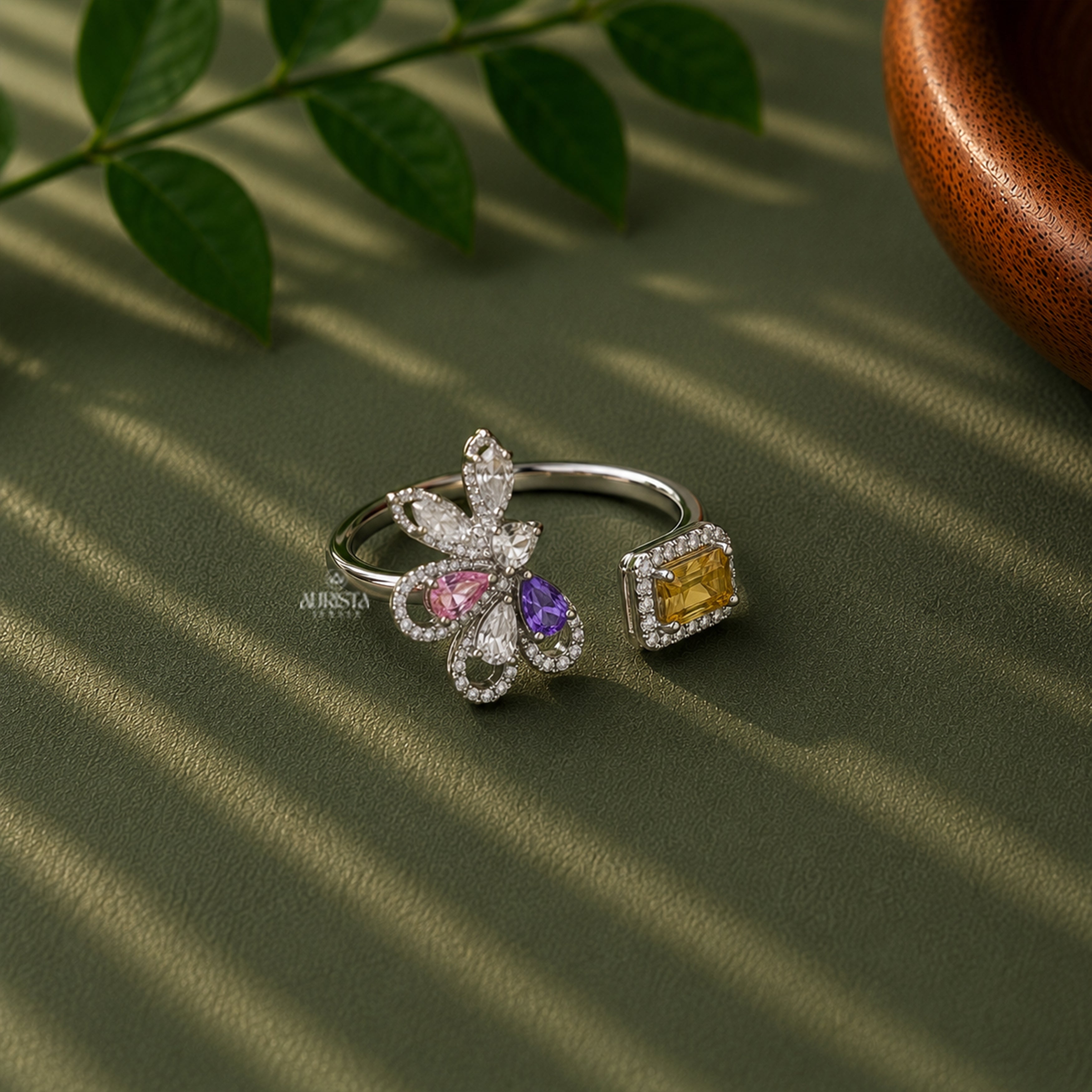 Butterfly Moissanite Statement Ring Multi Color Gemstone Luxury Open Ring For Women