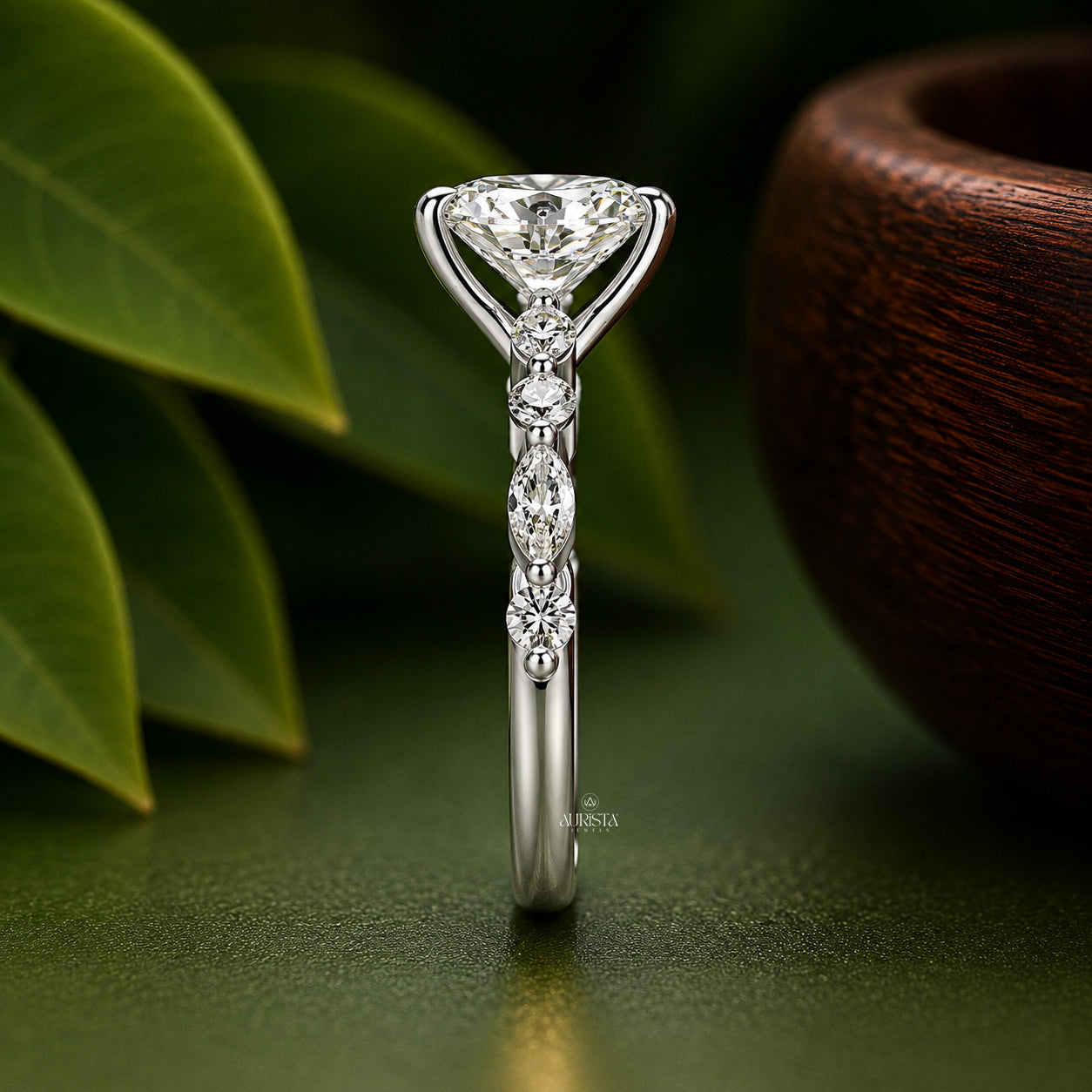 2 CT Oval Lab Grown Diamond Engagement Ring - Delicate Side Stone Platinum Band