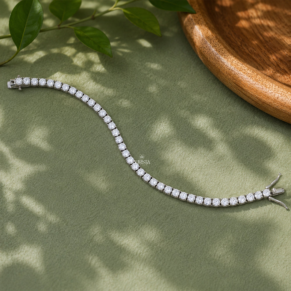Moissanite Round Tennis Bracelet, Luxury Silver Statement Jewelry, Bridal Gift for Her