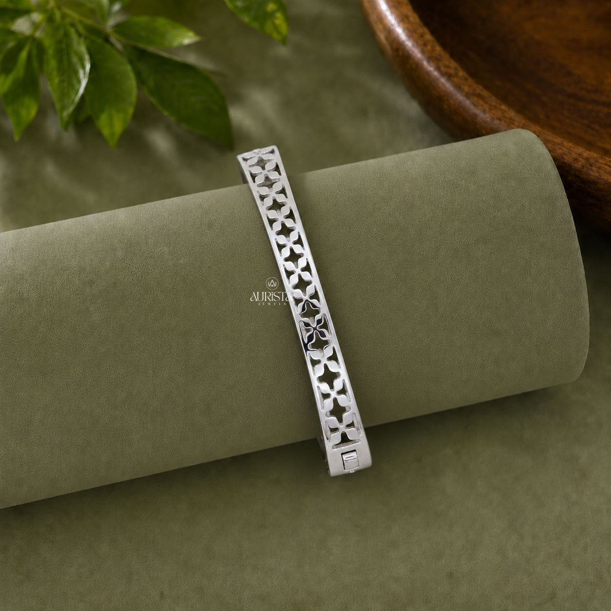 Round Moissanite Geometric Bangle - Angular Micro Pave White Gold Statement Bracelet
