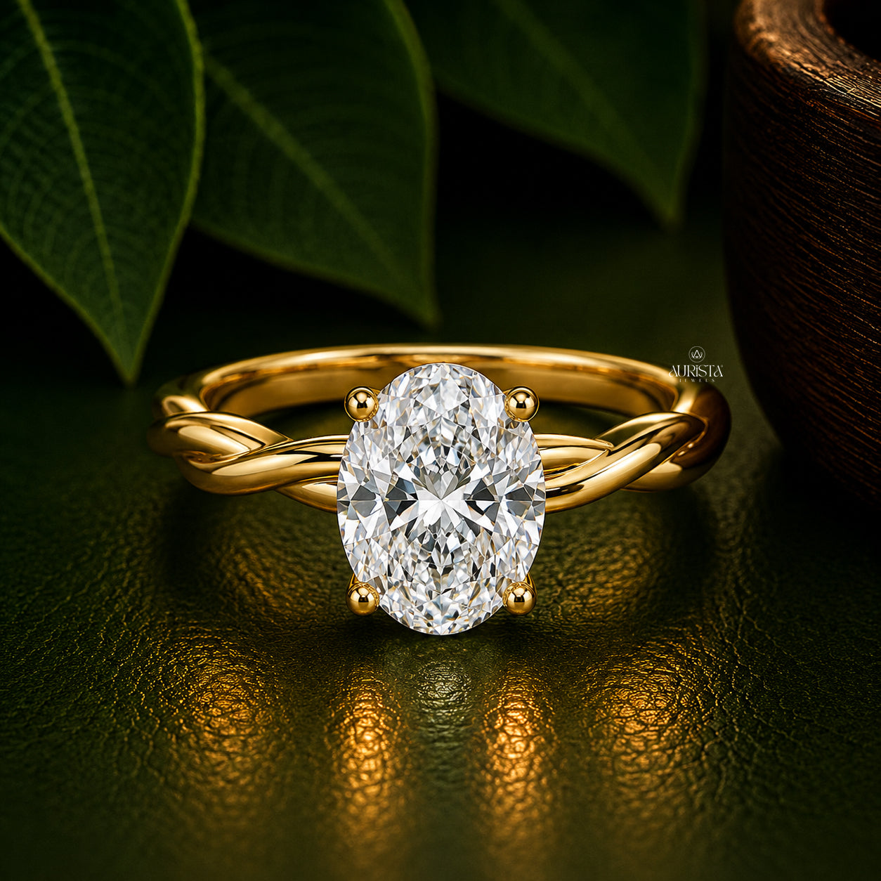 Oval Cut Lab Grown Diamond Twisted Ring, Minimalist Engagement Solitaire Bridal Jewelry