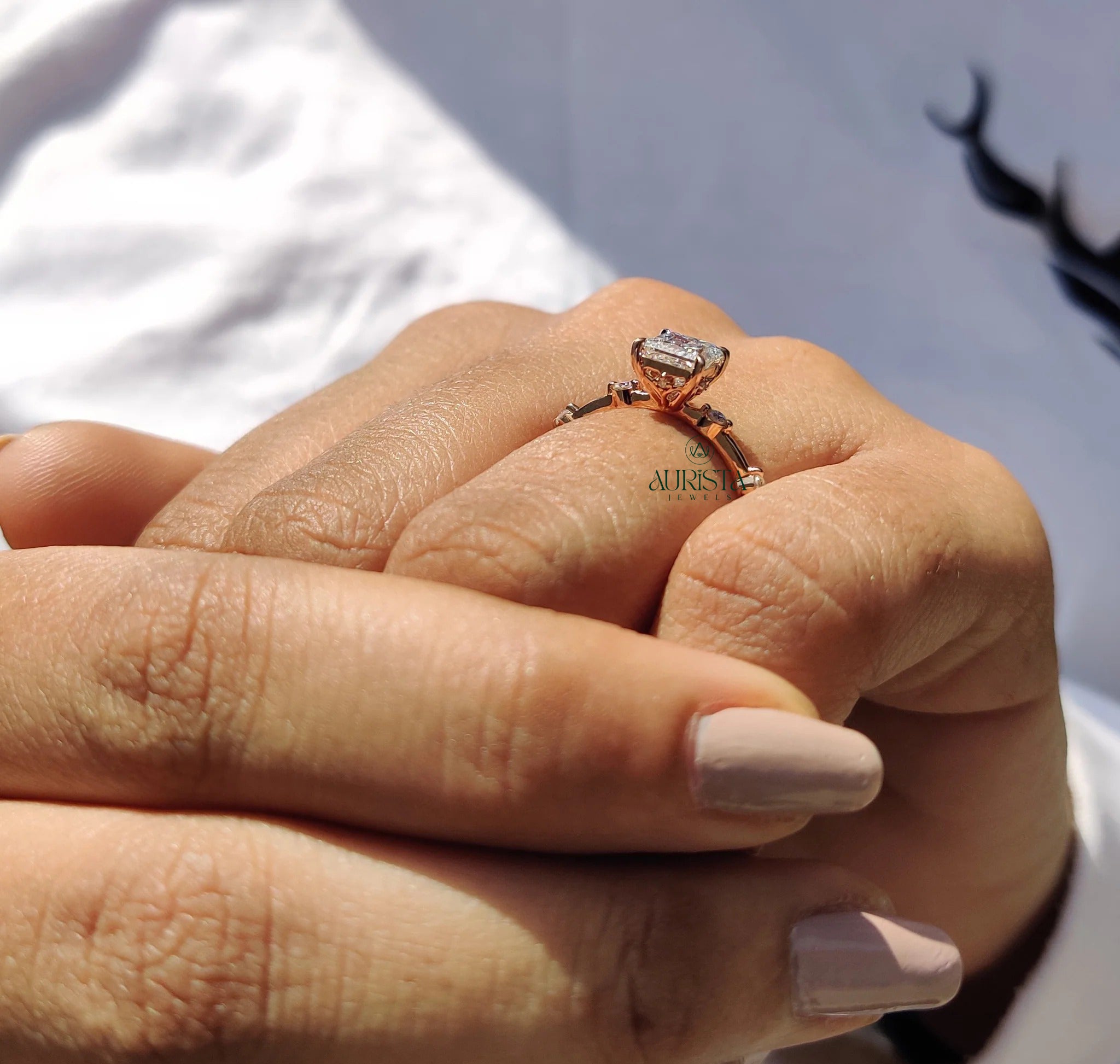 Celestia Princess Cut Diamond Ring with Elegant Pave Sparkle