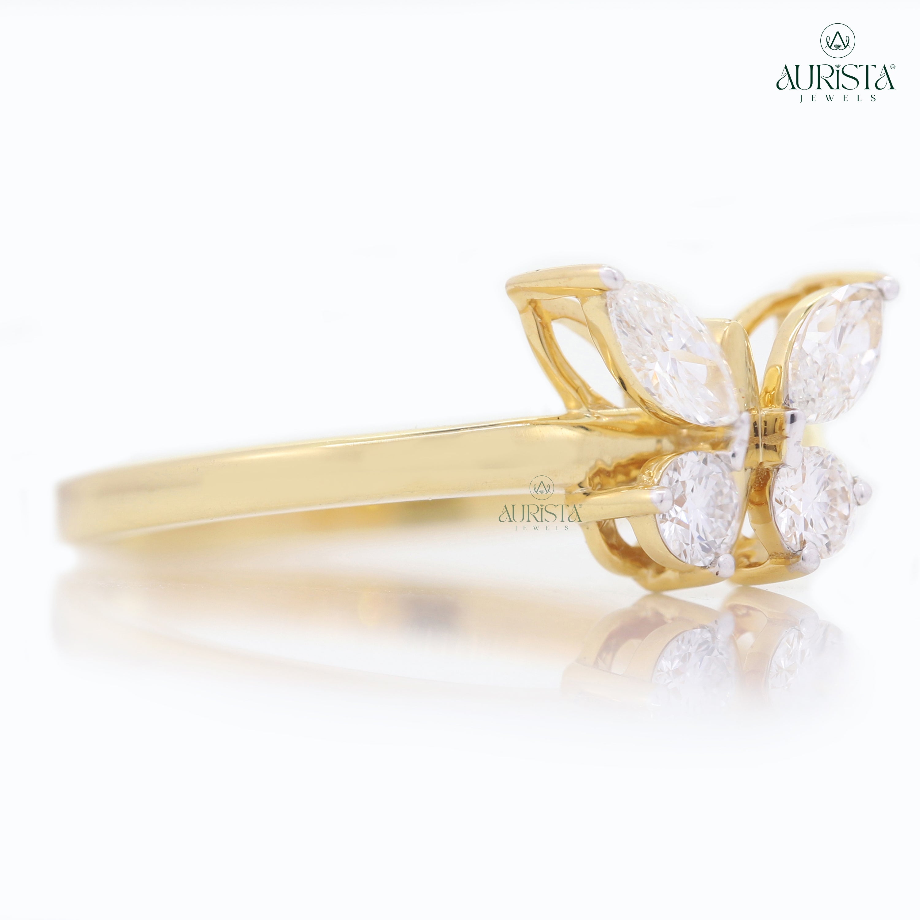 Wear Your Promise- Yellow Gold Band with Round And Marquise Diamond