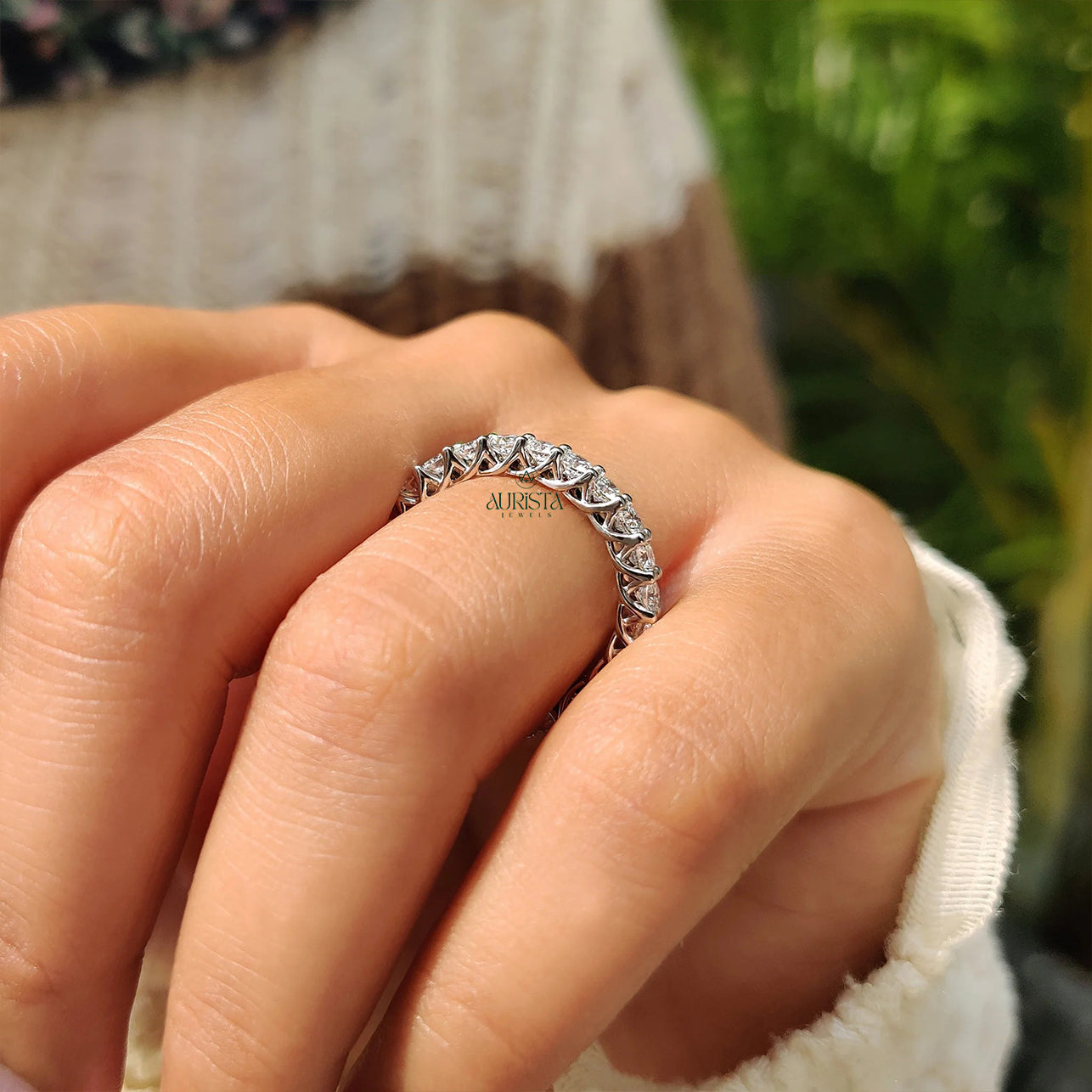 Round Brilliant Moissanite Diamond Full Eternity Wedding Band - Stackable Bridal Rings