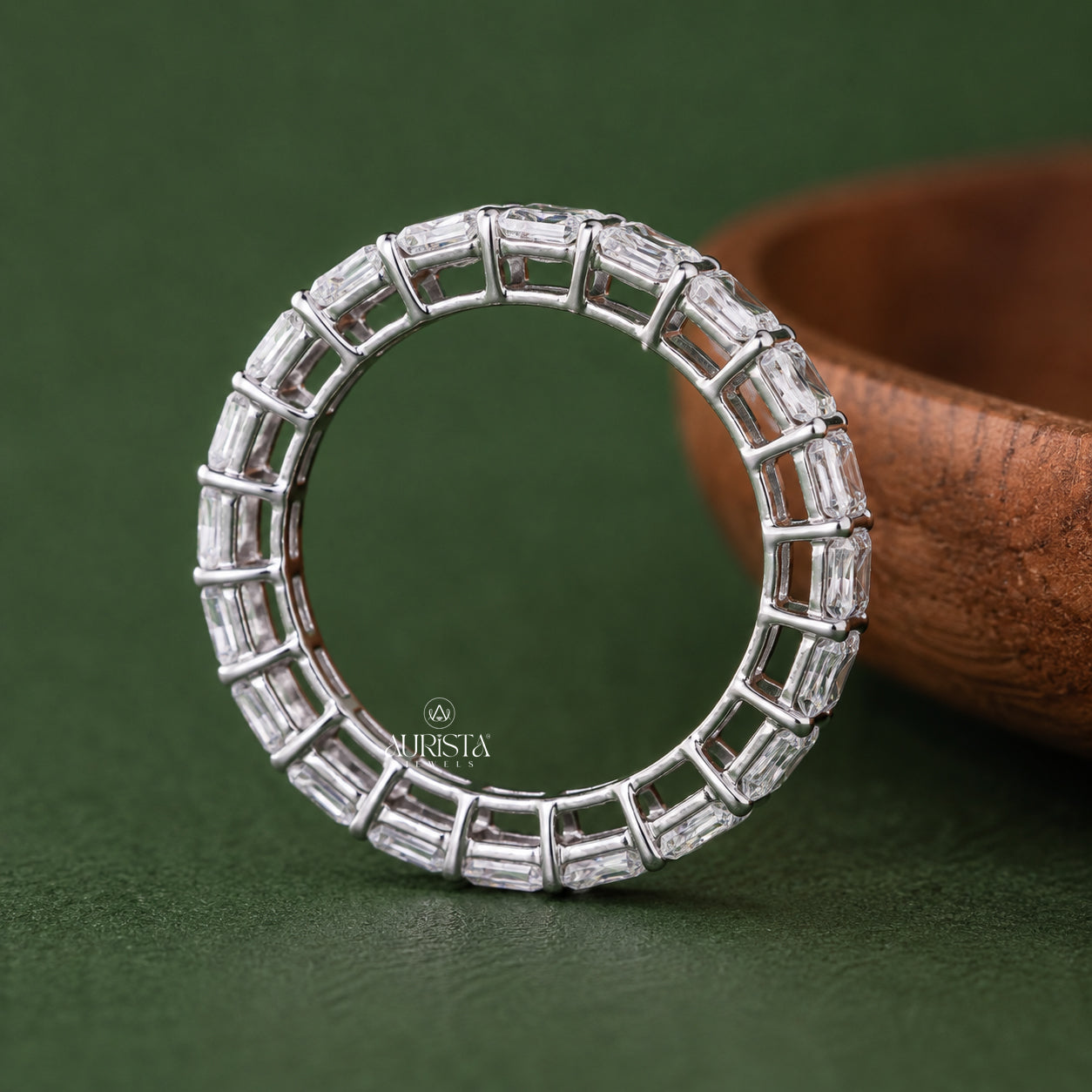 Emerald Cut Lab Grown Diamond Eternity Band, Full Circle Stackable Wedding Ring