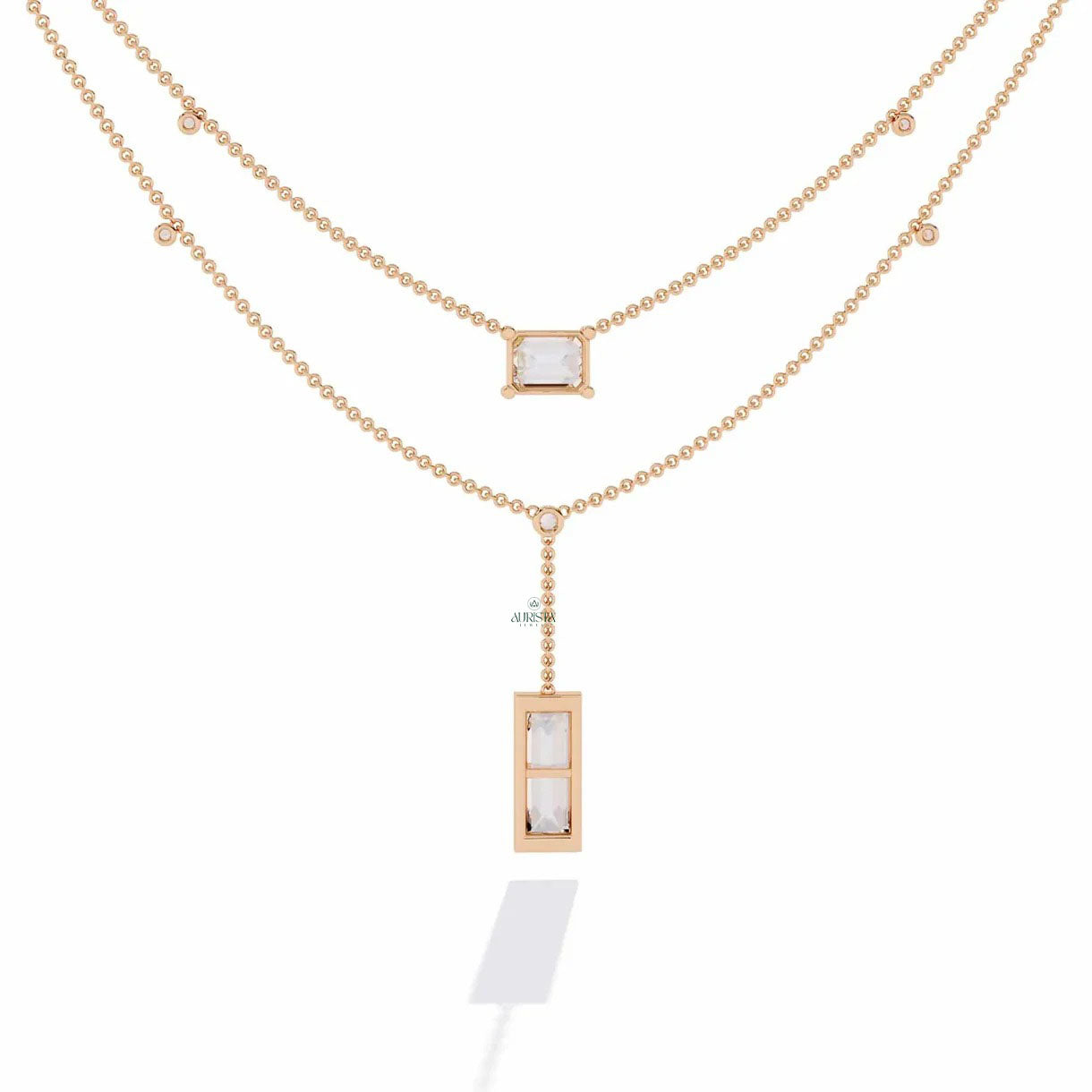 Gold Lab Grown Diamond Lariat Y Necklace Minimalist Layered Drop Dainty Chain Jewelry