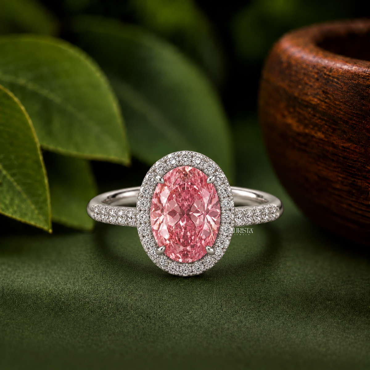 Pink Oval Halo Engagement Ring Color Diamond Lab Grown in Diamond Fine Jewelry