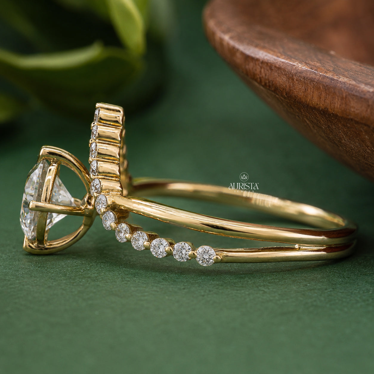 Round Cut Lab Grown Diamond V-Shape Ring, pave Ring, Chevron Wedding Band