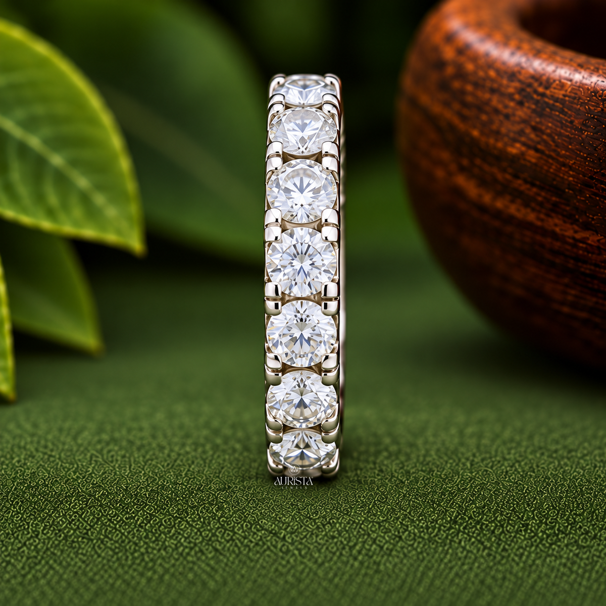 Round Cut Lab Grown Diamond Eternity Band, White Gold Stackable Wedding Ring